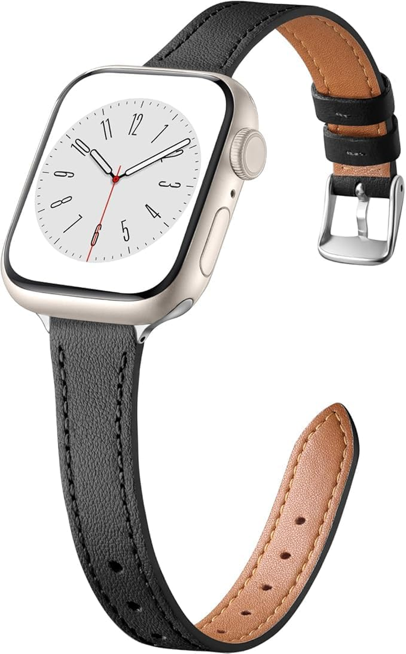 Leather Band Compatible with Apple Watch Strap Women, Genuine Leather Thin Slim Bracelet Bands for Iwatch Series 11 SE 10 9 8 7 6 5 4 3 2 1 Ultra (42Mm 41Mm 40Mm 38Mm)