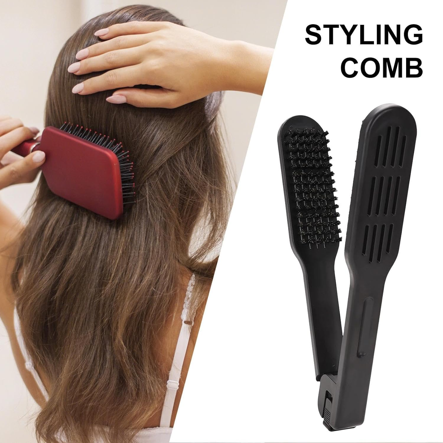 Boar Bristle Brush, Double Sided Clamp Comb, Hair Detangling Tool, 8.66X1.57 Inches, Smoothing Styling Accessory, Hairdressing for Teens, Women, Girls, Youth, Daily Use image number 3