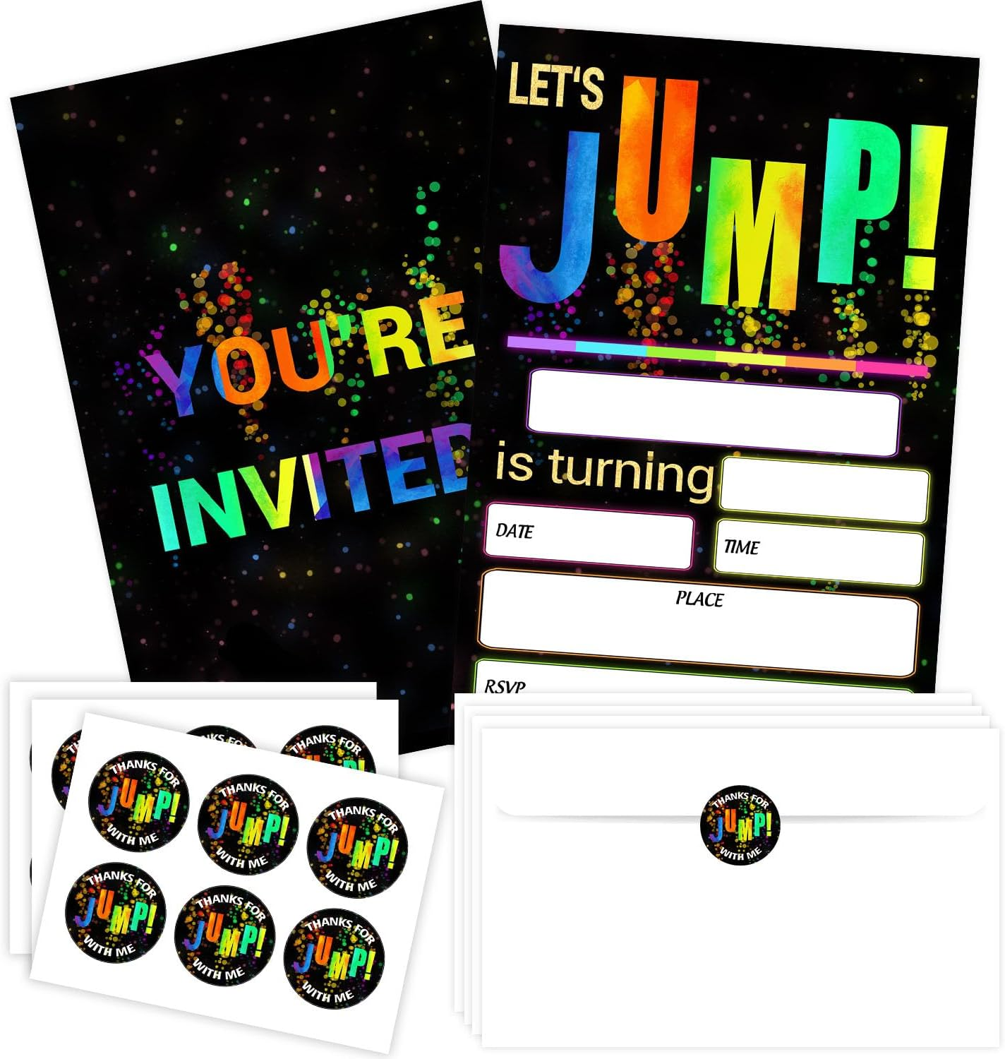 SHLINCO Glow Let'S Play Birthday Party Invitations for Boys Girls, Neon Party Invites for Kids, Double Sided Design(20 Cards + Envelopes)