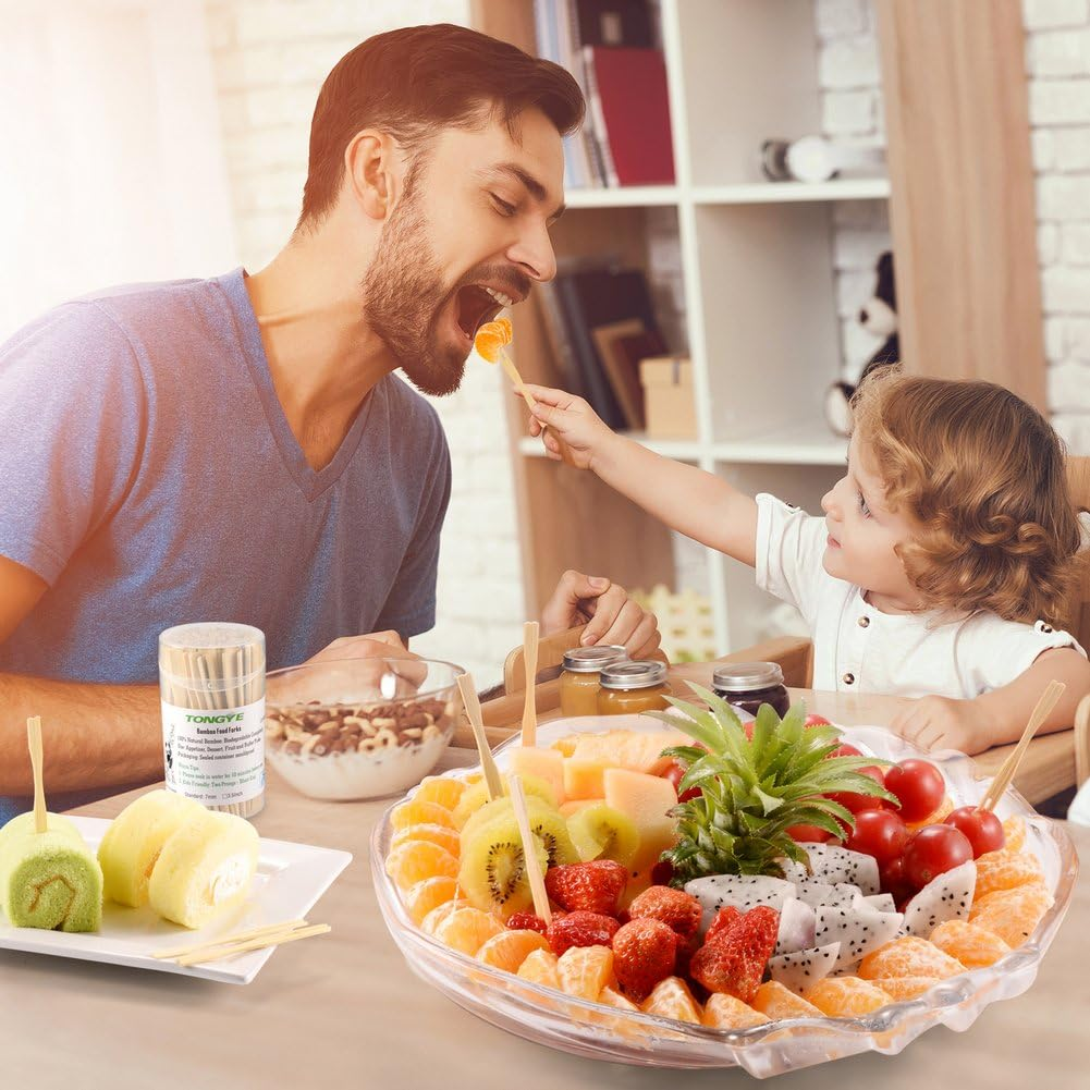 TONGYE Bamboo Forks 3.5 Inch, Mini Food Picks Party, Banquet, Buffet, Catering Daily Life. Two Prongs - Blunt End Toothpicks Appetizer, Cocktail, Fruit, Pastry, Dessert. (110 PCS) image number 4