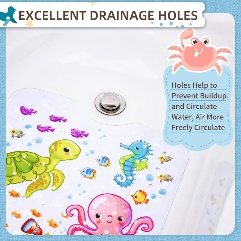 Baby Bath Mat with Suction Cup Drain Holes, 40X16 in Kids Bathtub Mat, anti Slip Toddler Shower Mat Machine Washable Bath Tub Shower Mat Colourful image number 2