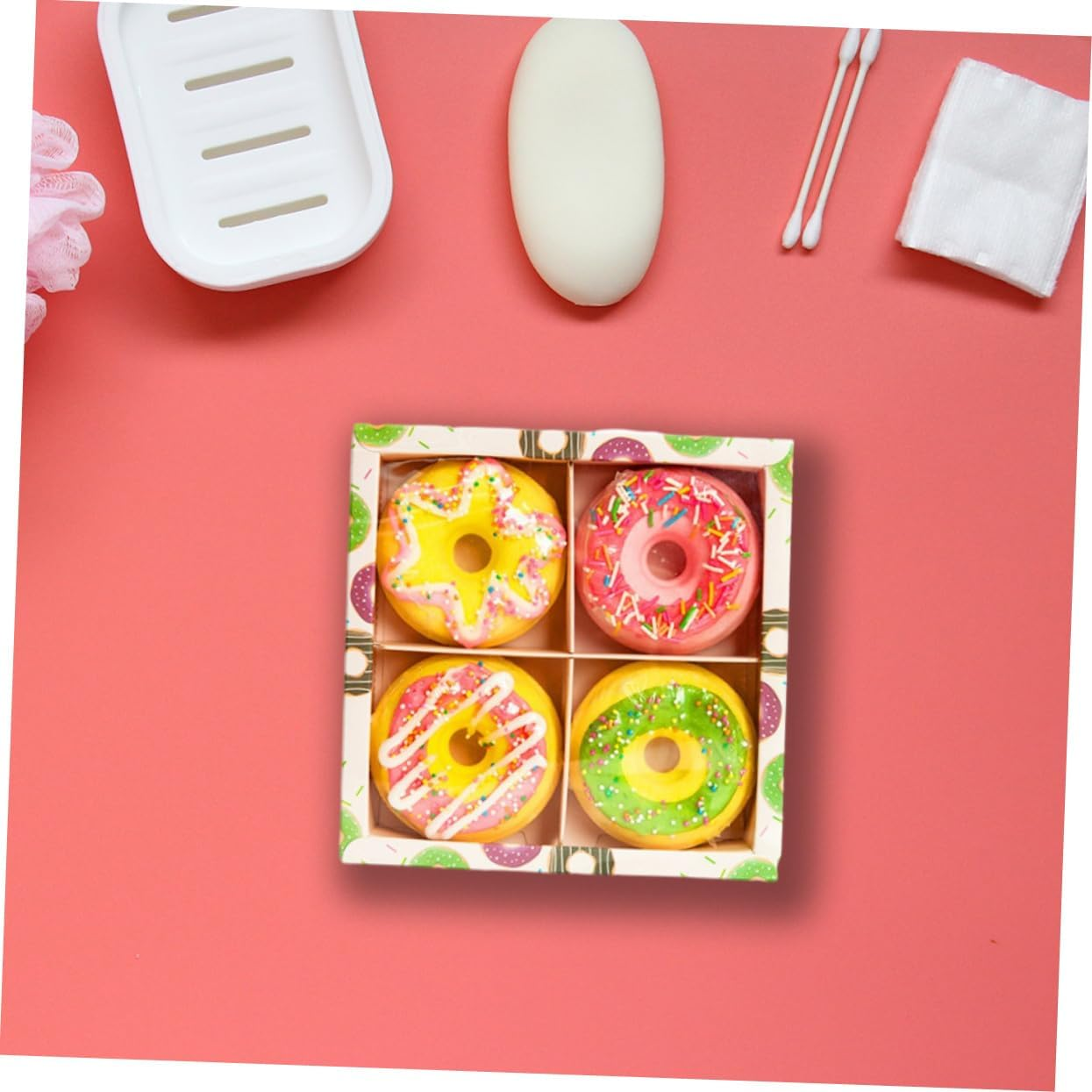 Doughnut Shape Bath Salt Balls 100G Moisturizing Shower Bombs 4Pcs Assorted Spa Balls Essential Oils for Relaxation and Boys and Girls Bath Time Random Style image number 4