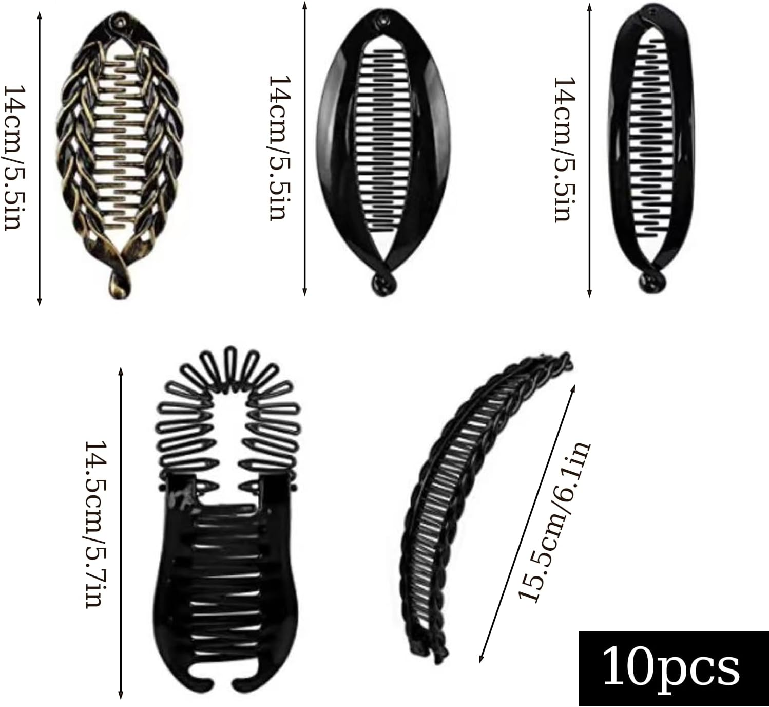 AYNKH 10 PCS Banana Hair Clip Set for Coarse and Fine Hairs, Double Comb Long, Ponytail Style, Metal Hair Clips, Fishtail Hairs Accessories, Women'S and Girls Hairiness Combs image number 6