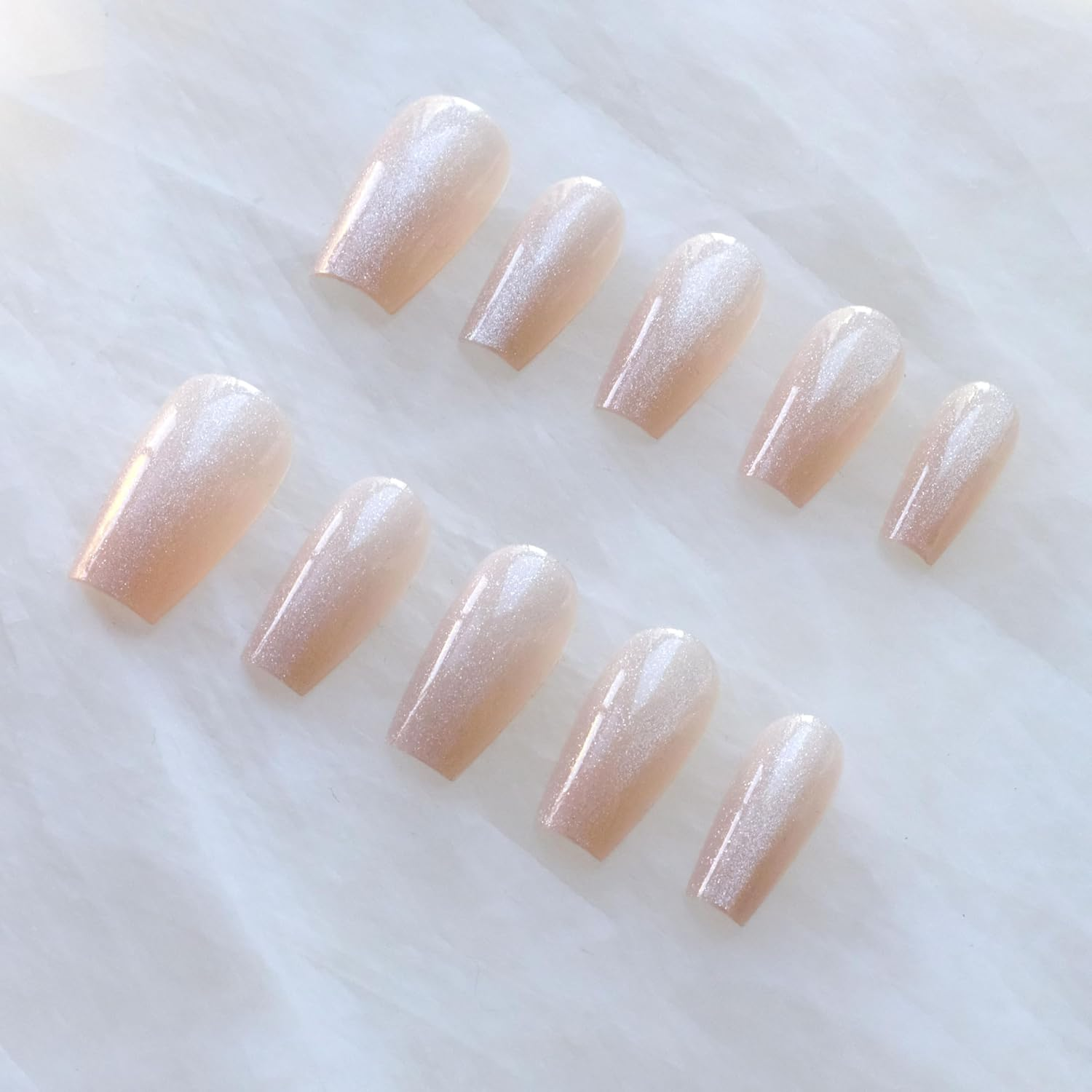 Glossy Ballerina Cat Eye Press-On False Nails, Elegant Design, Matte 24 Pcs (Nude, 24 Pcs) image number 3