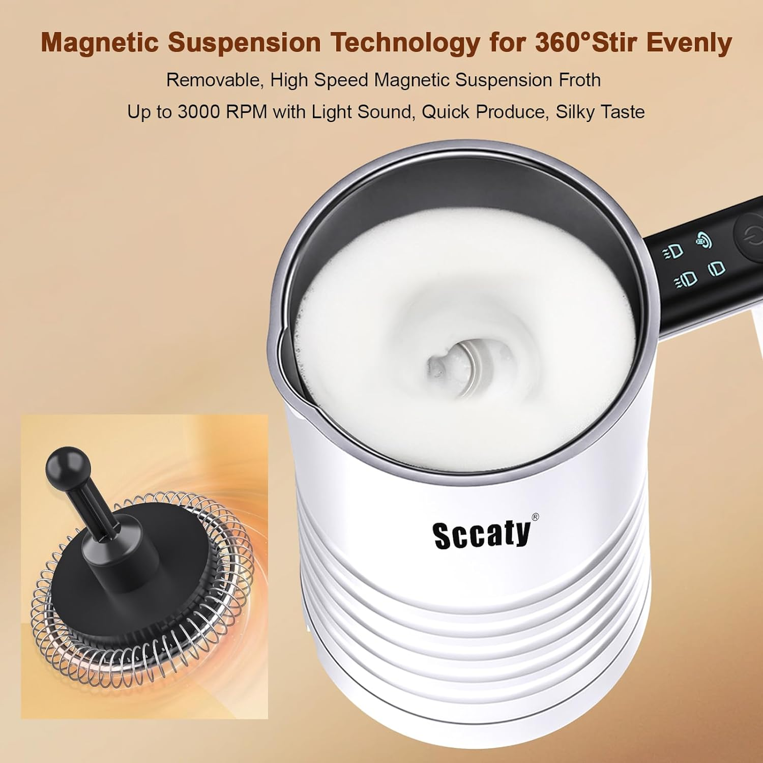 Electric Milk Frother, Milk Foam Maker, Milk Steamer, 4-In-1 Milk Frothers, Milk Warmer, up to 350Ml, 304 Stainless Steel, Non-Stick Coat, Scratch, Magnetic Suspension Stir, Lower Sound, Easy to Wash. image number 4