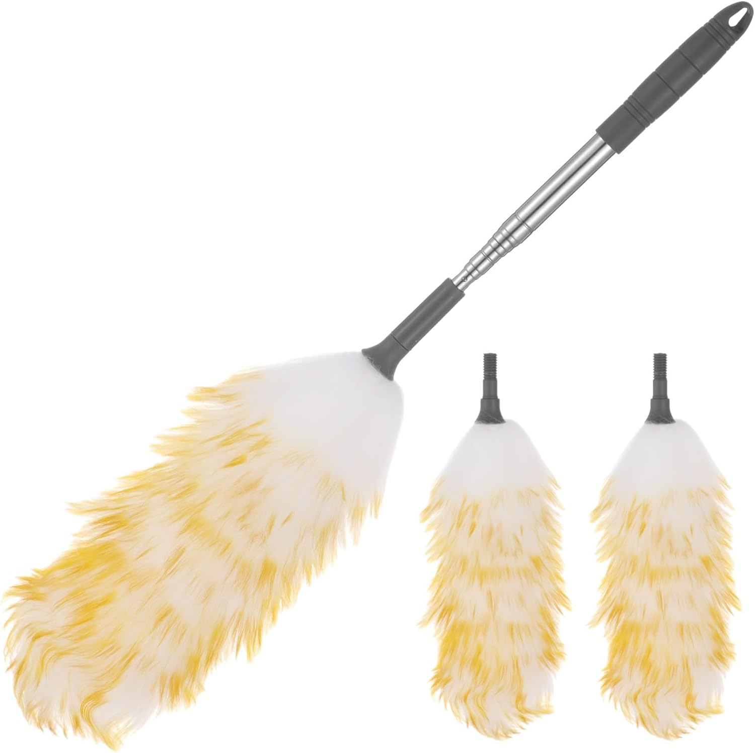 Long Extendable Duster Washable with 2 Interchangeable Covers, Extendable up to 135 Cm, Fluffy, Scratch-Resistant, Electrostatic for Ceiling Fans, Lamps, High Furniture and E image number 3