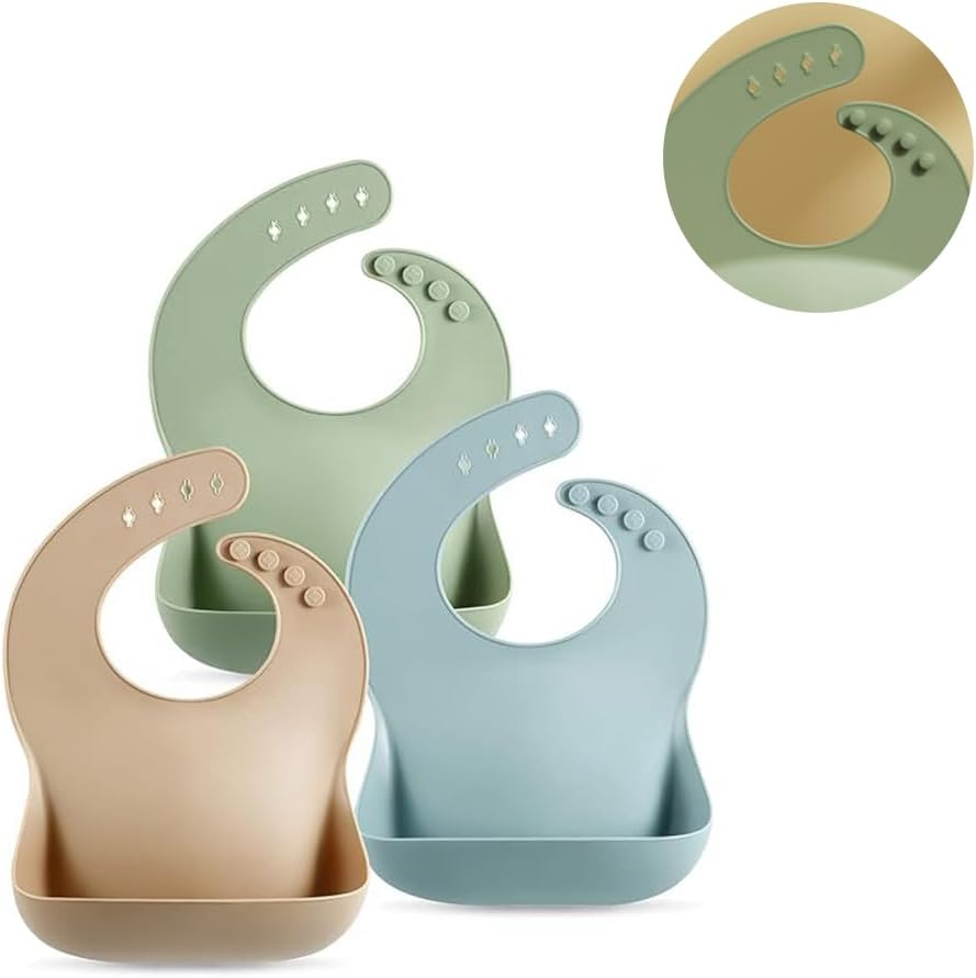 Beleeb 3PCS Lightweight Silicone Baby Bibs for Babies & Toddlers, Waterproof Baby Feeding Set with Deep Catcher Pocket, 4 Adjustable Height, Soft, Washable image number 4