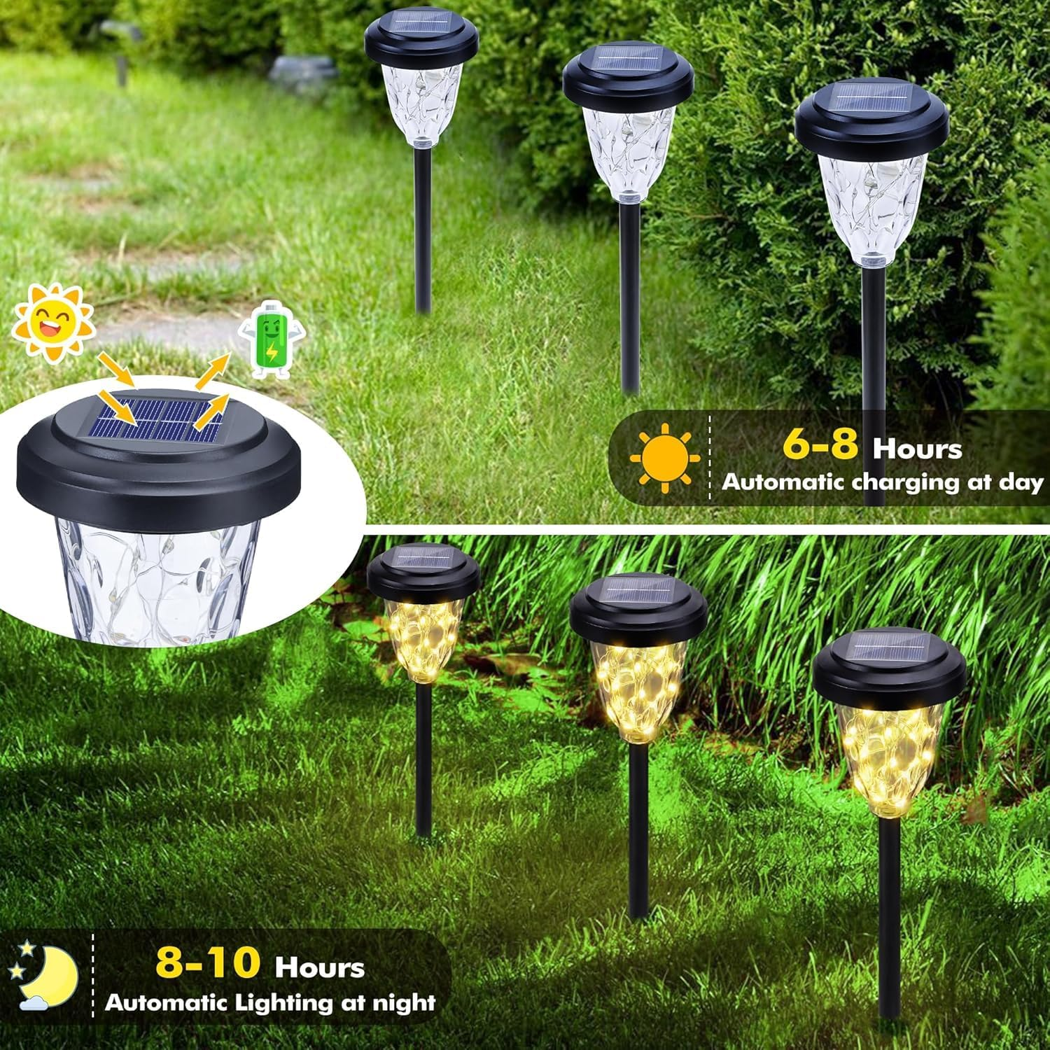 Solar Pathway Lights Outdoor, 6 Pack 30 LED Solar Lights Outdoor Waterproof, Solar Powered Landscape Lights with 2 Modes for Garden Yard Path Walkway Driveway Patio outside Decoration - Warm White image number 2
