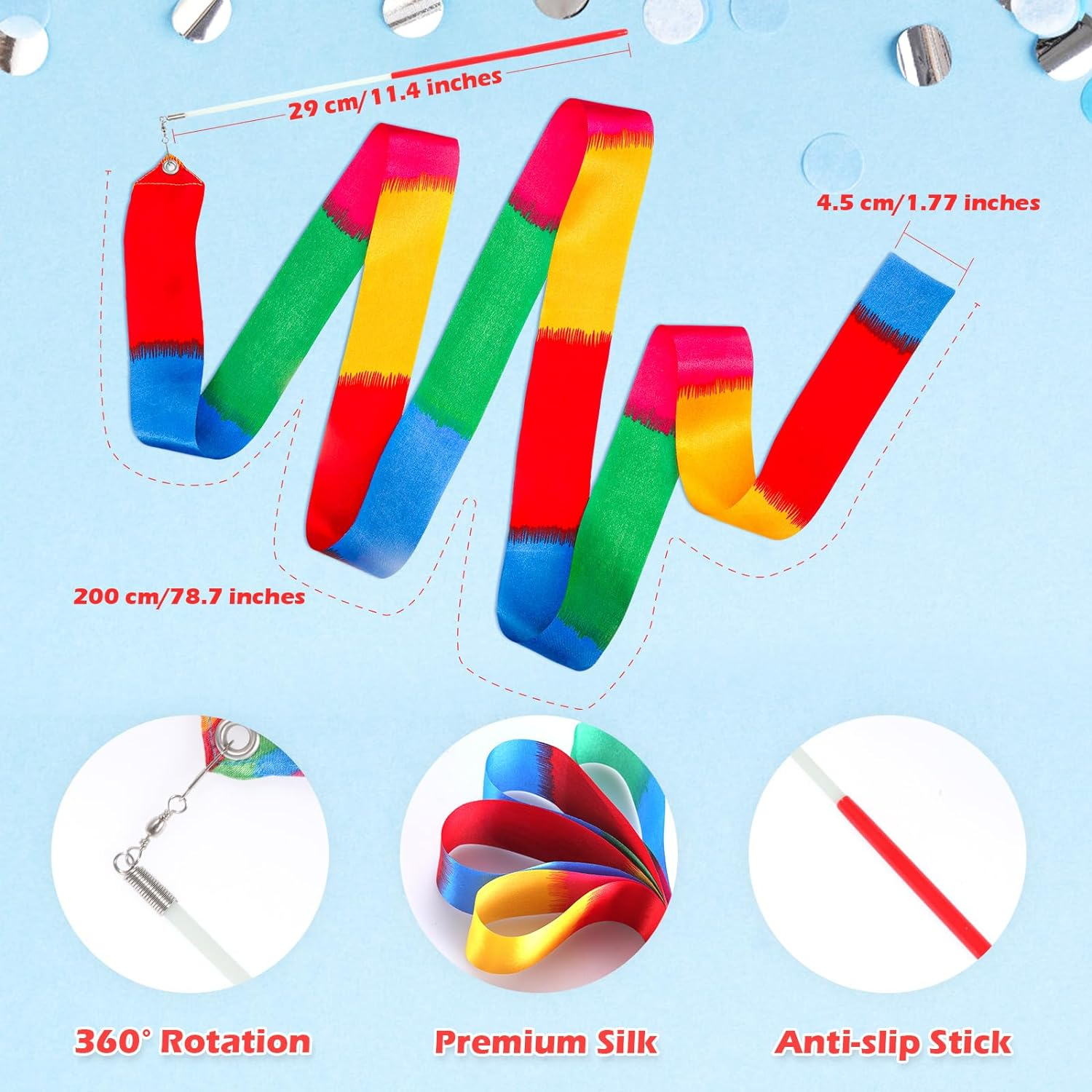 Niceup 12 Pcs Dance Ribbon for Kids Party Bag Fillers, Gymnastics Ribbon Rainbow Streamers Wand for Party Favors, Goodie Bag Fillers for Kids Birthday Princess Fairy Circus Party Decoration Supplies image number 4