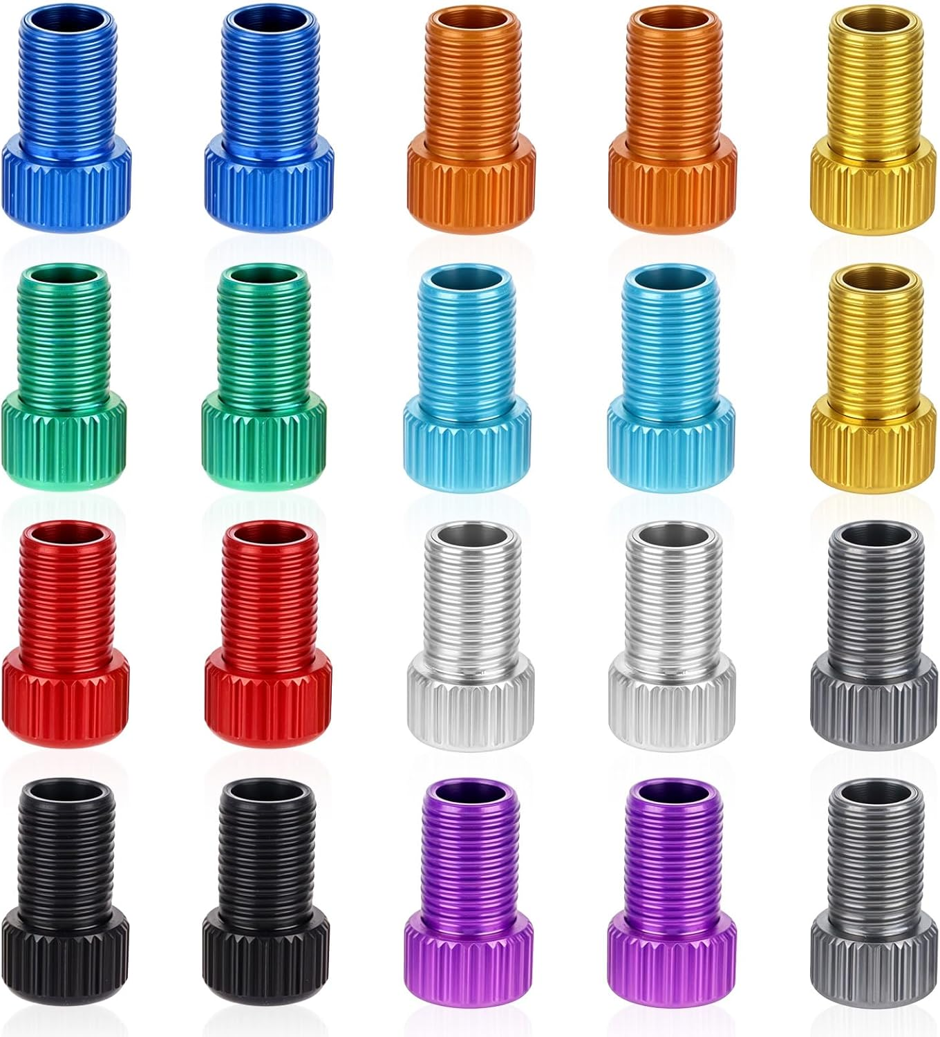 20 Pcs Aluminum Presta Valve Adaptor, Convert Presta to Schrader, French UK to Us Adaptor Universal Inflate Tire Using Standard Pump or Air Compressor Bike Inflatable Connector (10 Colors) image number 4