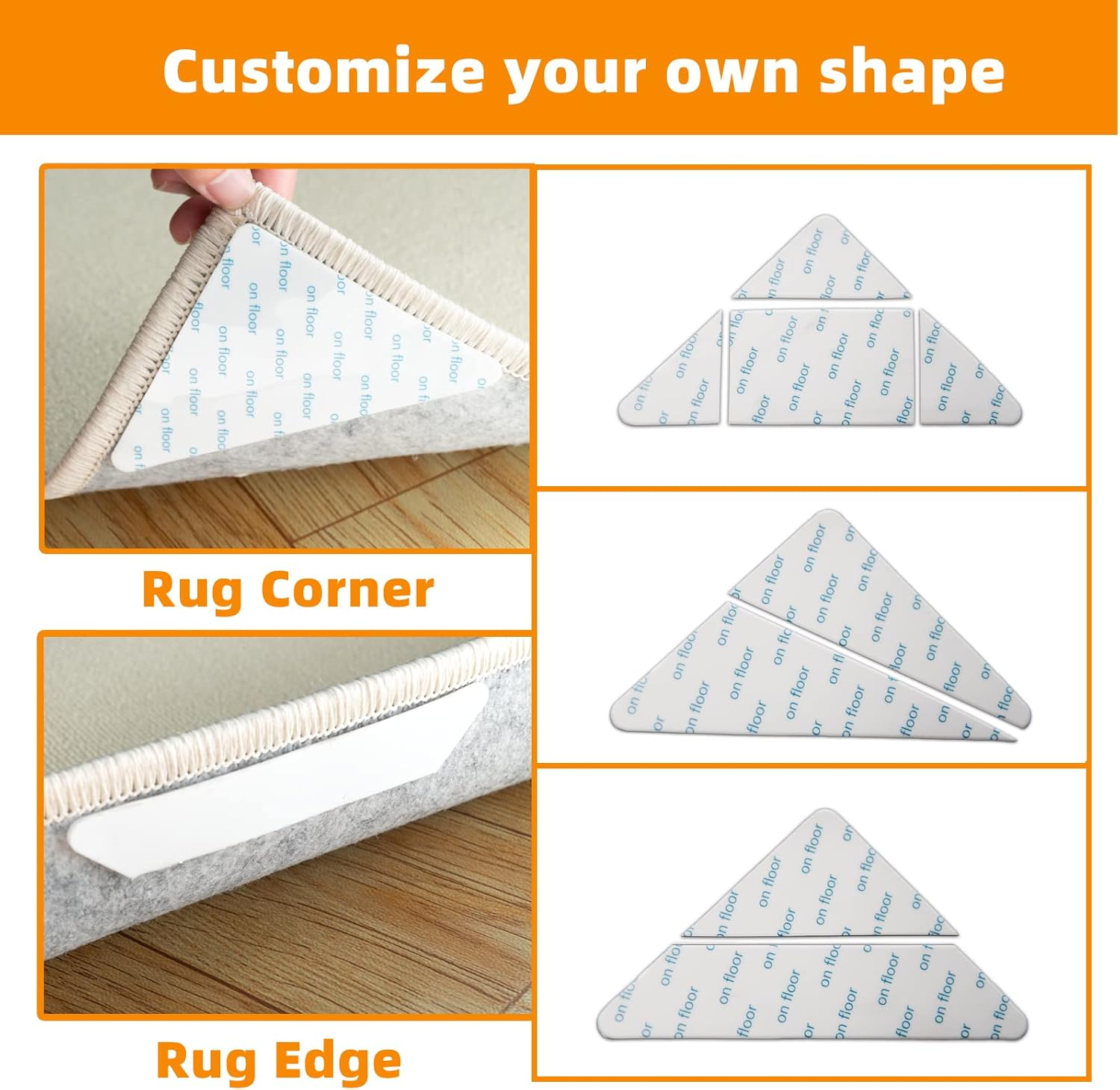 Carpet Tape, 12 Pcs Non Slip Rug Tape for Hardwood Floors and Tiles, Reusable and Washable Rug Pad Gripper for Area Rugs, Dual Sided Adhesive Rug Grip Keep Corners Flat image number 6