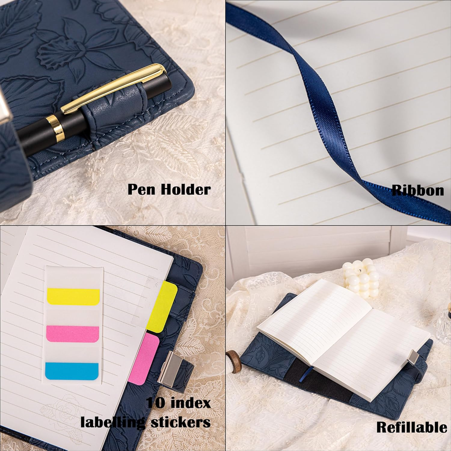 Diary with Lock for Women, 3D Embossed Journal with Lock, 224 Pages Wide Lined Notebooks, PU Leather with Pen and Stickers Planner Organizer for Women & Men