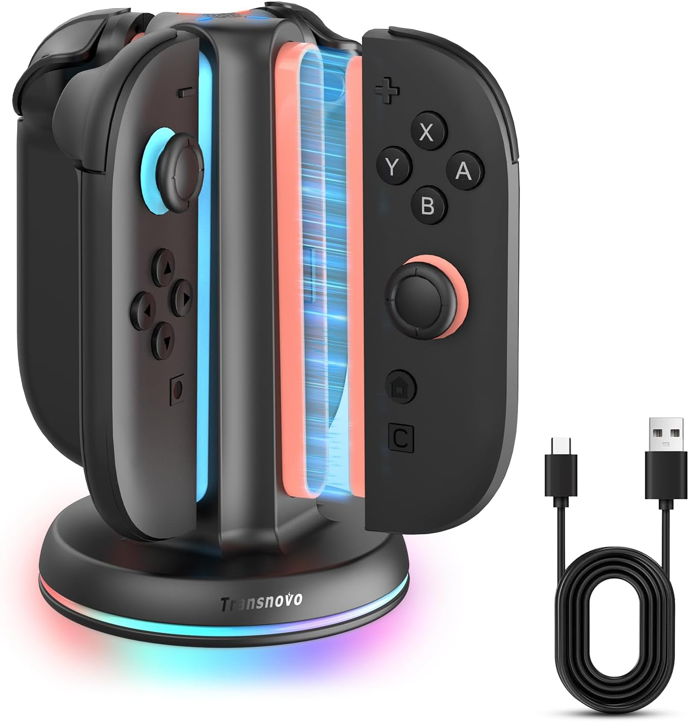 TRANSNOVO Charging Dock for Nintendo Switch 2 Joycon, 4-Slot Dual-Side Magnetic Fast Charger, 9 RGB Modes, Circuit Protection, Heat Dissipation, Switch 2 Accessories for Multiplayer Gaming image number 4