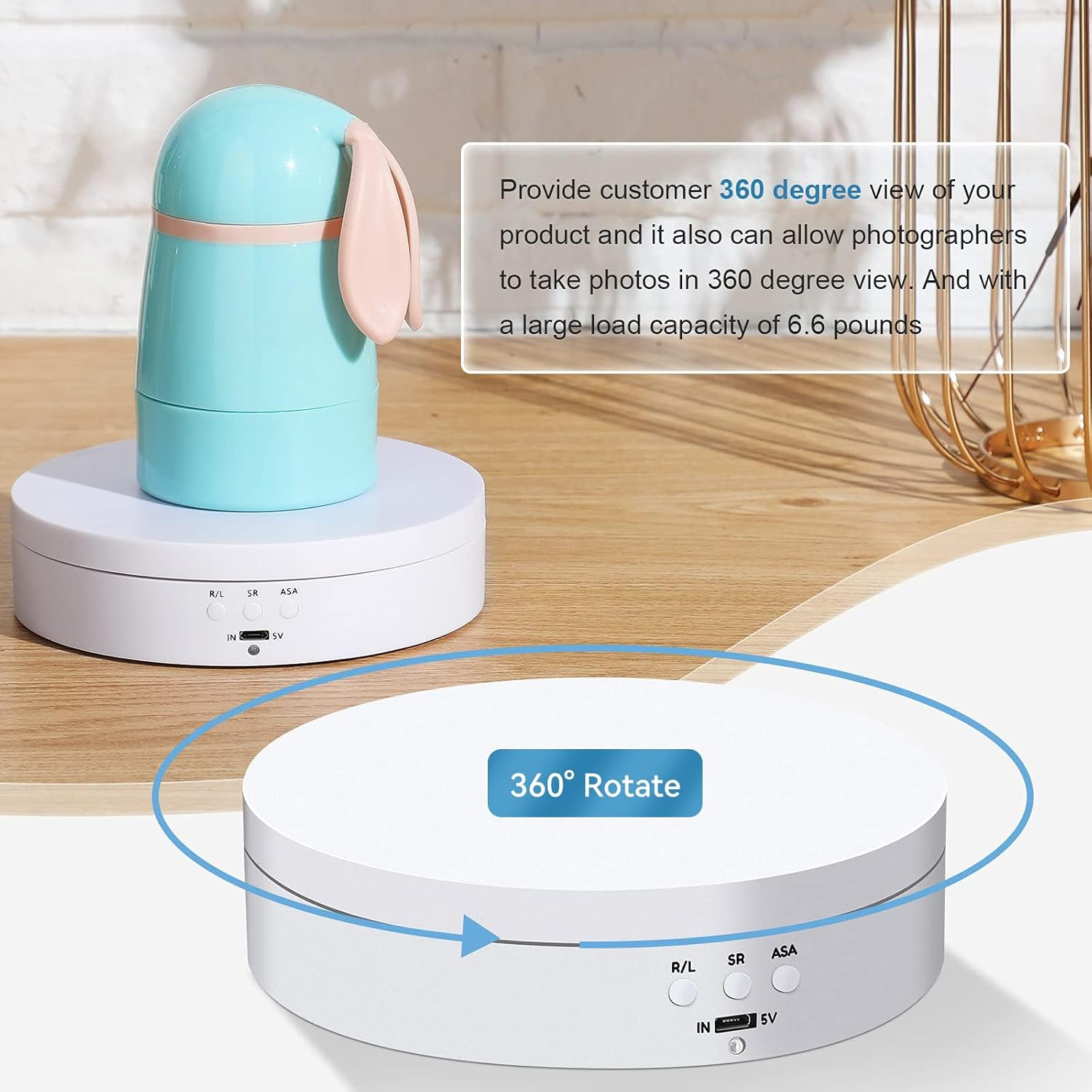 Dawntress Rotating Display Stand Motorized - Electric Turntable Display 5.4Inch / 13.72Cm with 3 Modes, 360 Degree Automatic Turntable for Photography Products, Jewelry, Cake, Market Shows - White image number 2