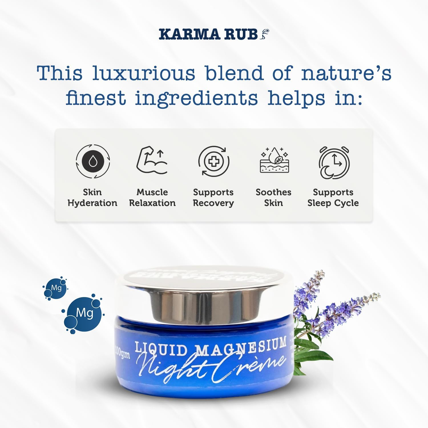 Karma Rub Magnesium Night Cr&egrave;me, 100 Gm - Hydrates Skin and Supports Evening Relaxation as Part of a Nightly Routine