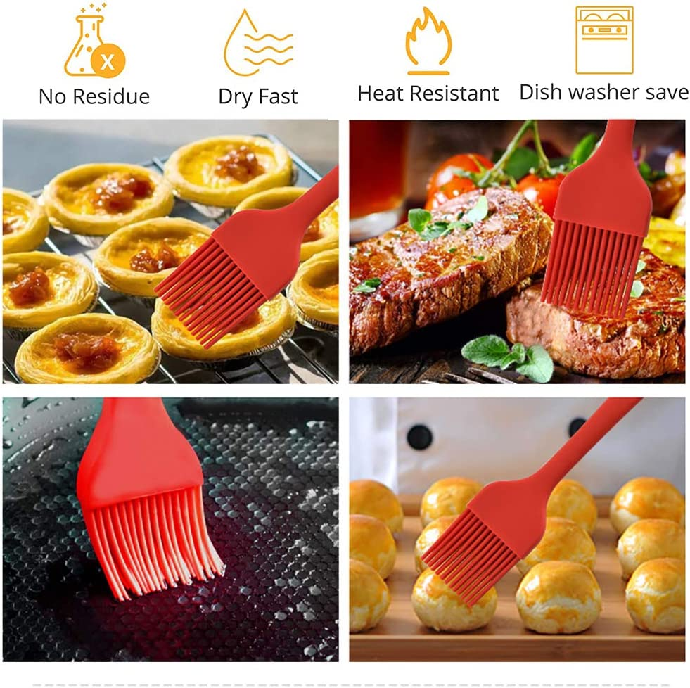 Kitchen Tongs for Cooking with Silicone Tips, Premium Stainless Steel Locking Kitchen Tongs with Stand for Baking, BBQ and Salad (12-Inch & 9-Inch Tong, plus 8-Inch Pastry Brush, Red) image number 5