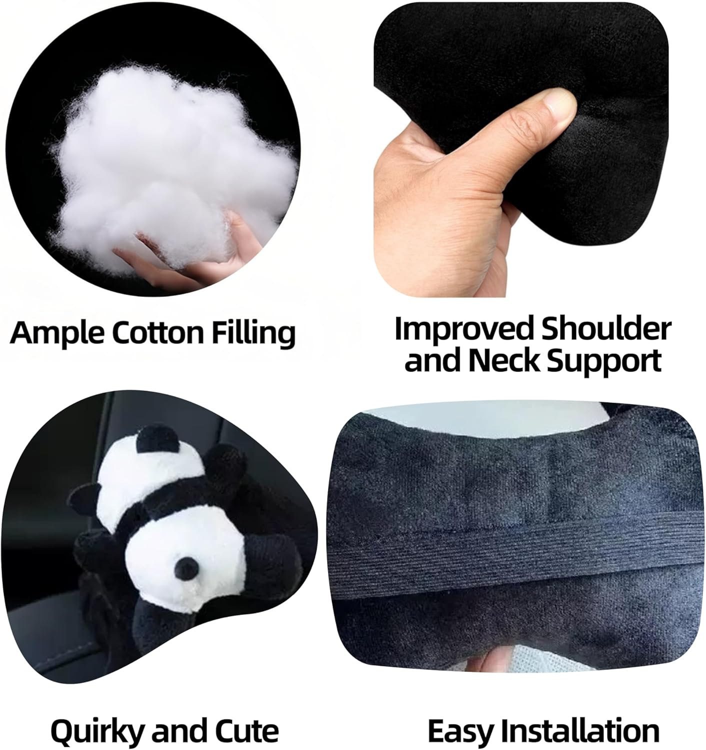 Car Seat Pillow & Seat Belt Covers 2PCS Cute Panda Car Headrest Pillow Cartoon Comfortable Neck Support Cushions Soft Plush Auto Belt Decor Wraps (2Pcs Car Pillow + Seat Belt Covers) image number 4