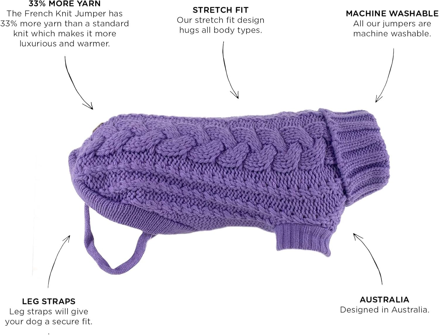 Huskimo French Knit Dog Jumper, Lavender, 33Cm image number 6