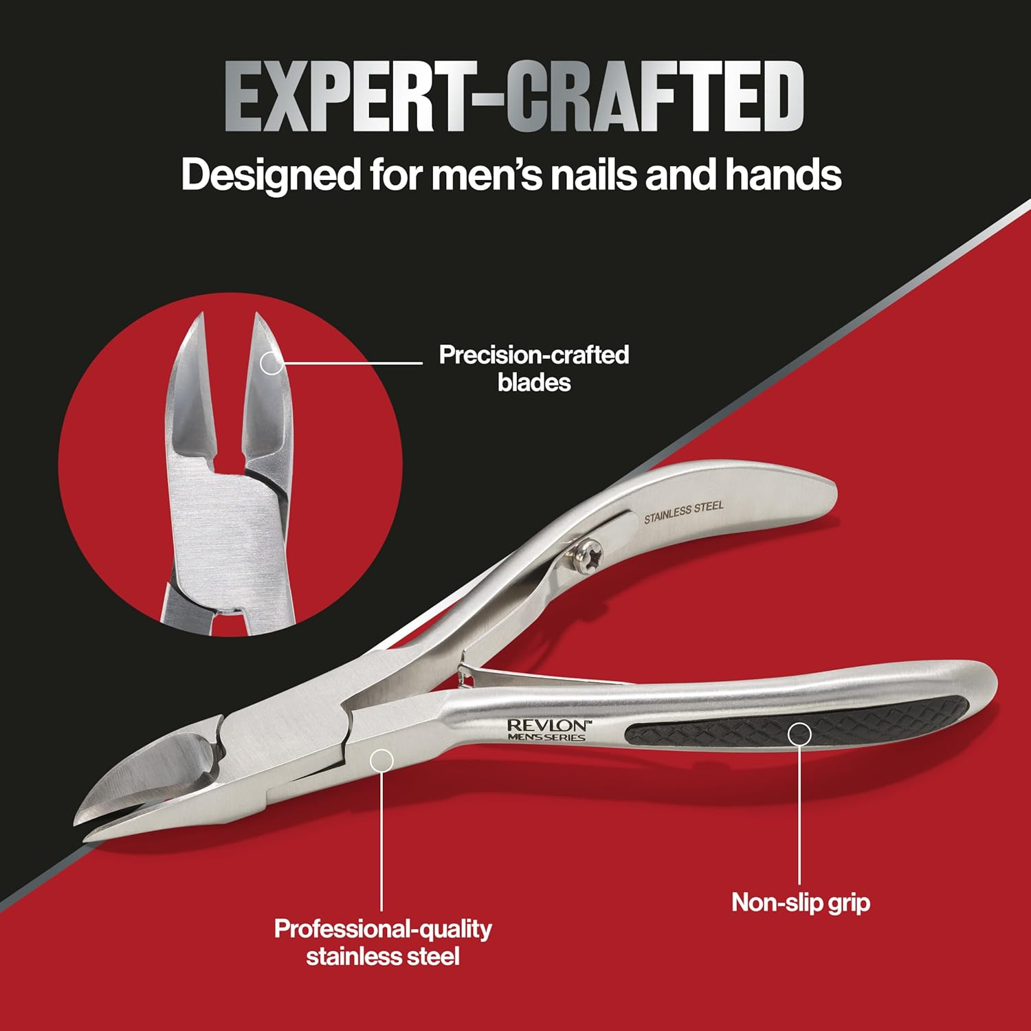 Revlon Nail Clipper for Men, Durable for Tough Fingernail and Toenail Trimming, Ergonomic No-Slip Grip Handle, Stainless Steel, 1 Count image number 1