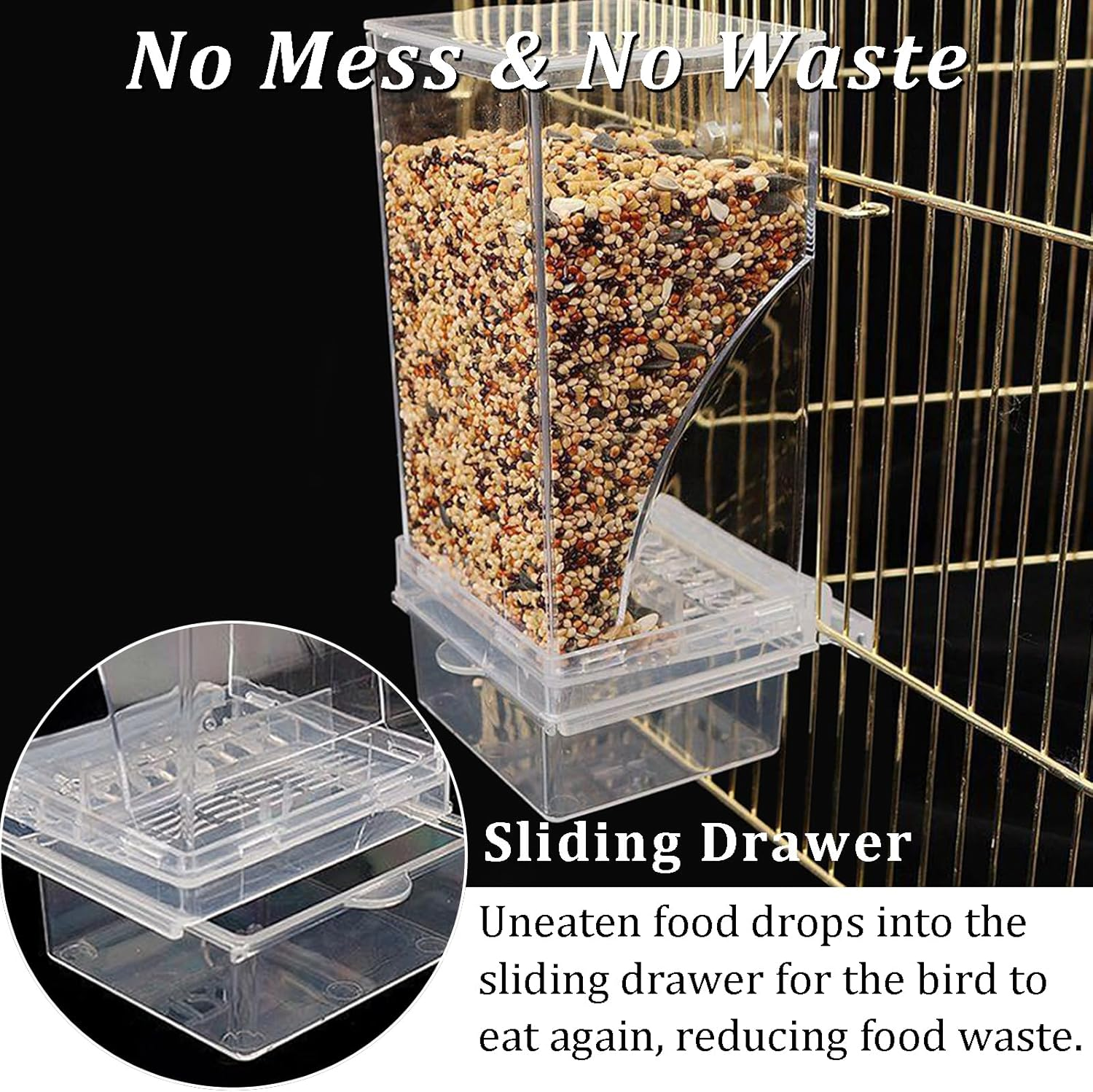 Acbbmns 2Pcs No Mess Bird Feeder Automatic Parrot Feeder Acrylic Transparent Seed Food Container Dispenser Cage Accessories for Small Pet Parakeets Lovebirds Budgies Canaries - 2Pcs image number 6