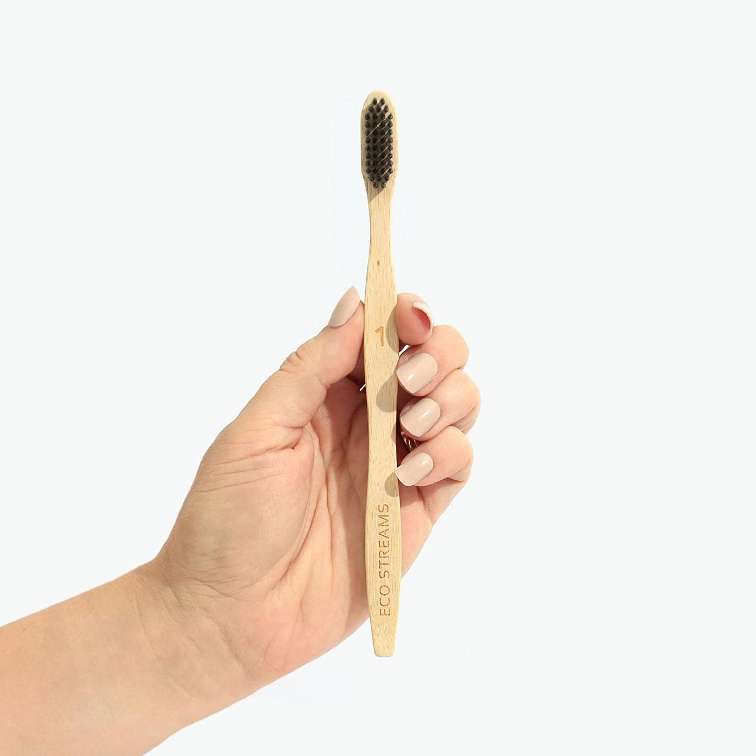 Australian Owned - Eco Streams Biodegradable Adult Bamboo Toothbrushes (Set of 5) - Soft Charcoal Infused BPA Free Bristles - Biodegradable Handle