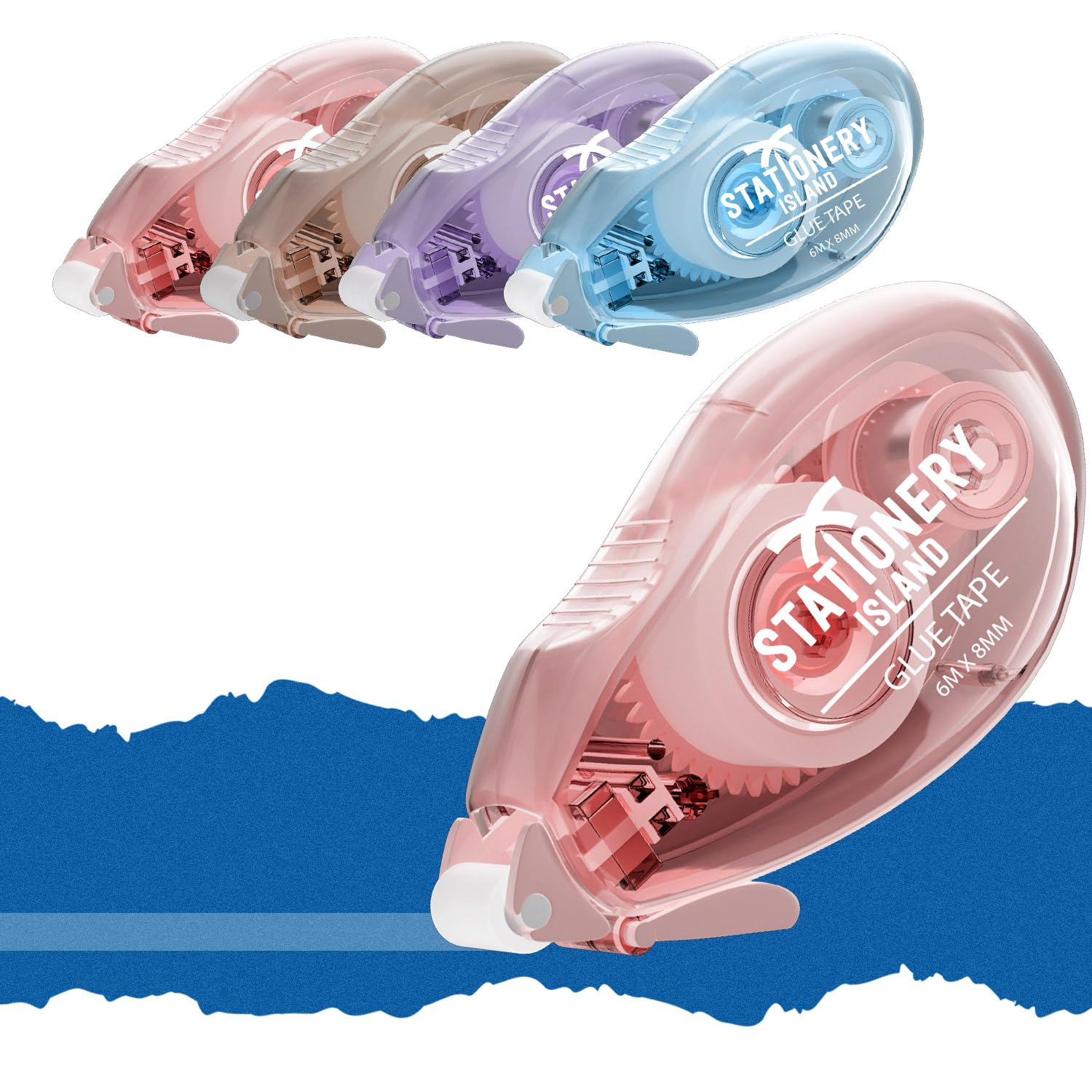 STATIONERY ISLAND Glue Tape Roller, 4 Pack Double Side Tape Dispenser, Scrapbooking Supplies, 6Mx8Mm Adhesive Glue Roller Tape for Crafting, Cards, Photo, Journal and Scrapbooking