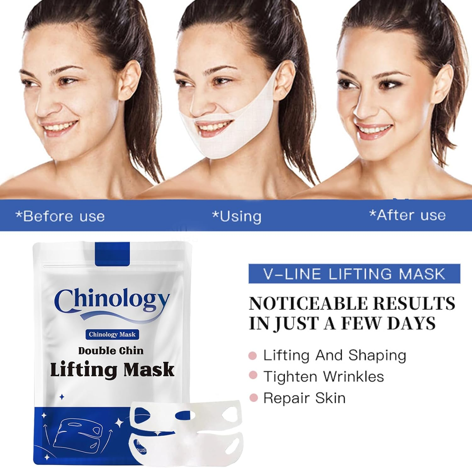 Chinology Double Chin Lifting Mask, Lift Chin Mask, Reusable Silicone Double Chin Strap Sleep Masks, Say Goodbye to Your Double Chin - Get a Sculpted Jawline in 3 Weeks (2PCS) image number 2