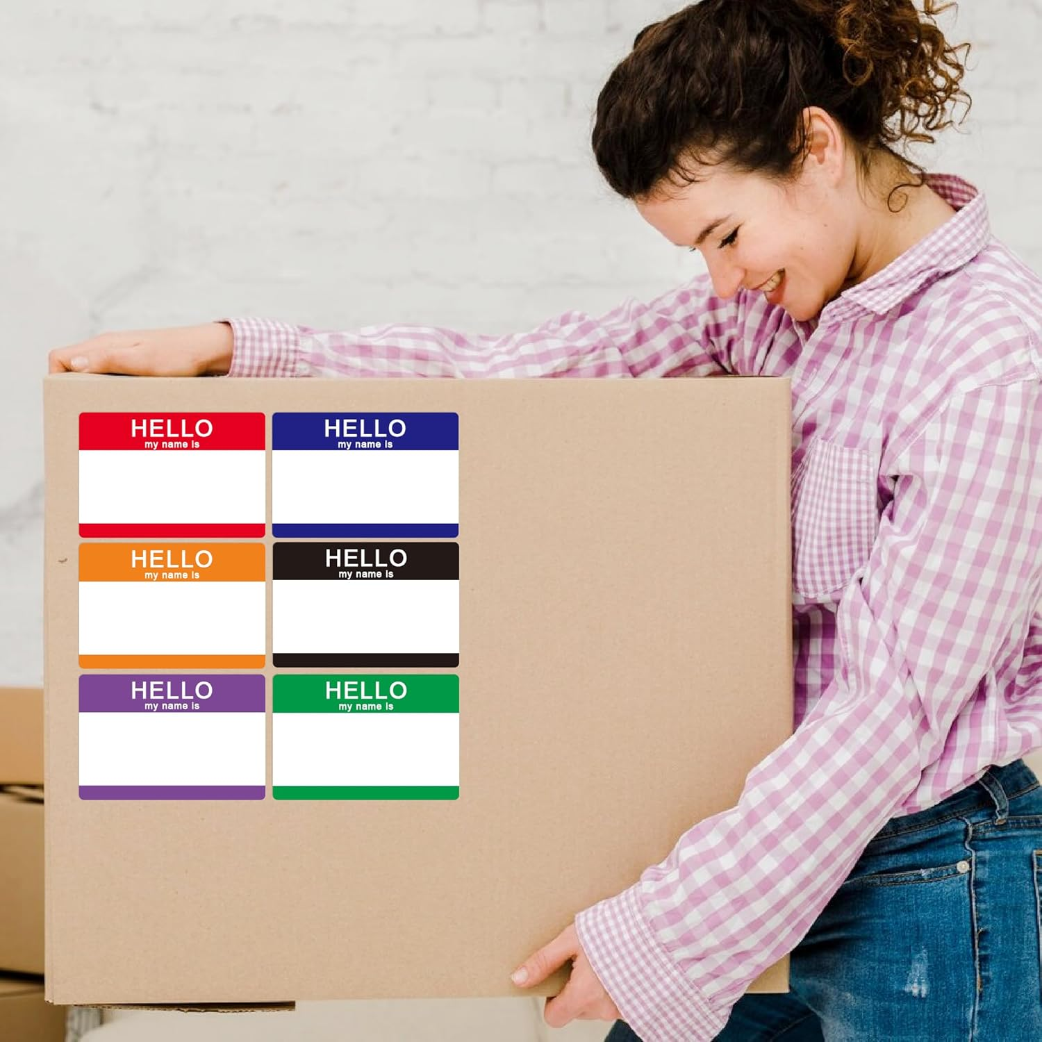 Hybsk Hello My Name Is Red Name Tag Identification Stickers 3-1/2&rdquo; X 2-3/8&rdquo; Total 200 Labels per Roll Name Stickers (Red) - Blue image number 5