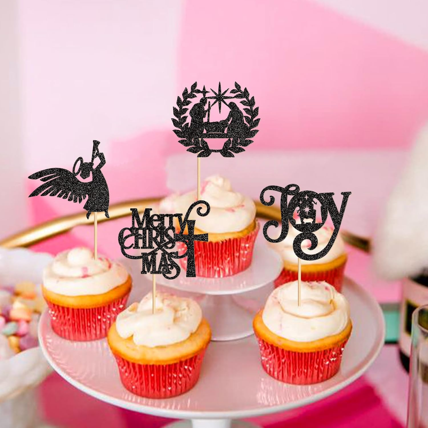 24PCS Jesus Christmas Cupcake Toppers Religion Christmas Theme Cupcake Picks Baby Shower Pray Chirstmas Decoration Party Decoration - Black Jesu image number 3