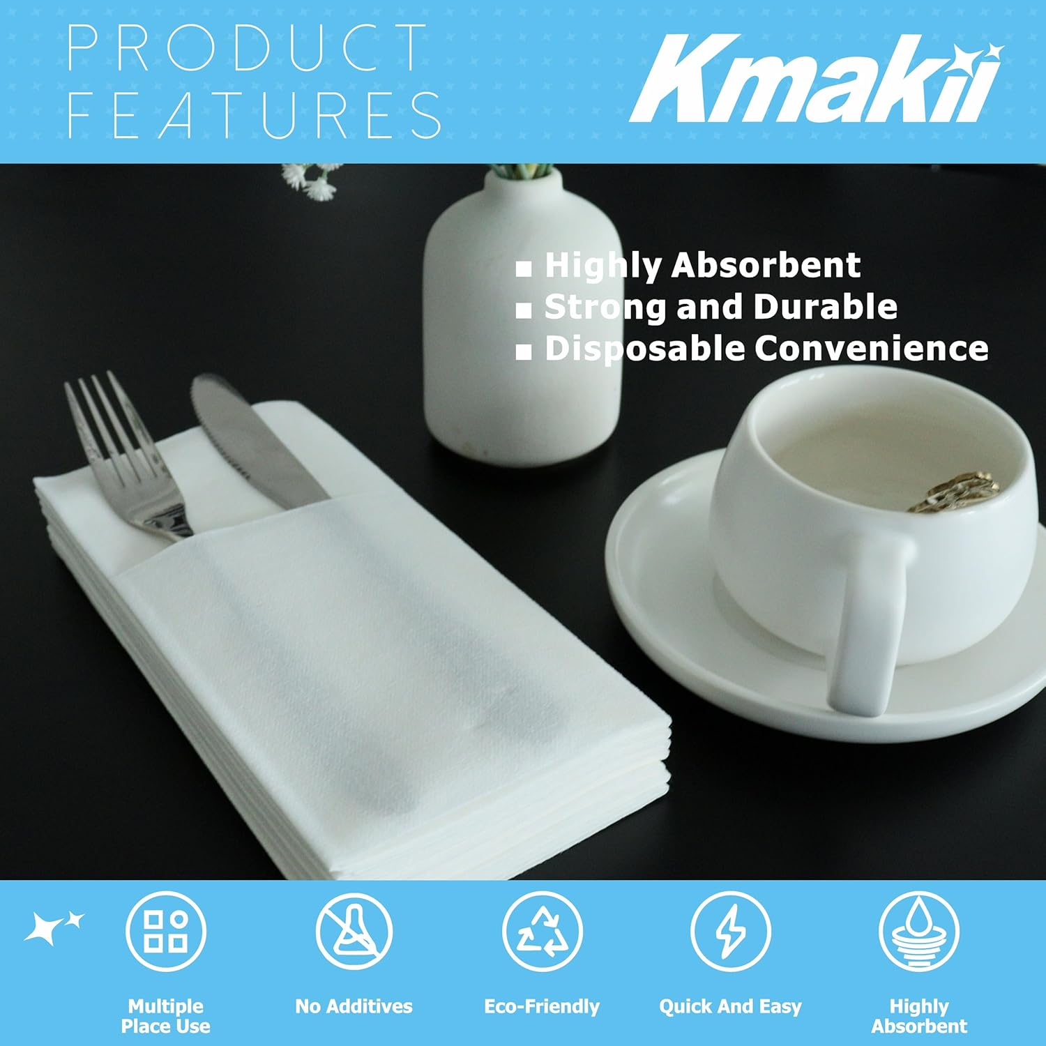 KMAKII Disposable Napkins,Pocket Napkins,White Paper Napkins,Linen Feel White Napkins,40&times;40Cm,100 Count,White - 50 Count image number 6
