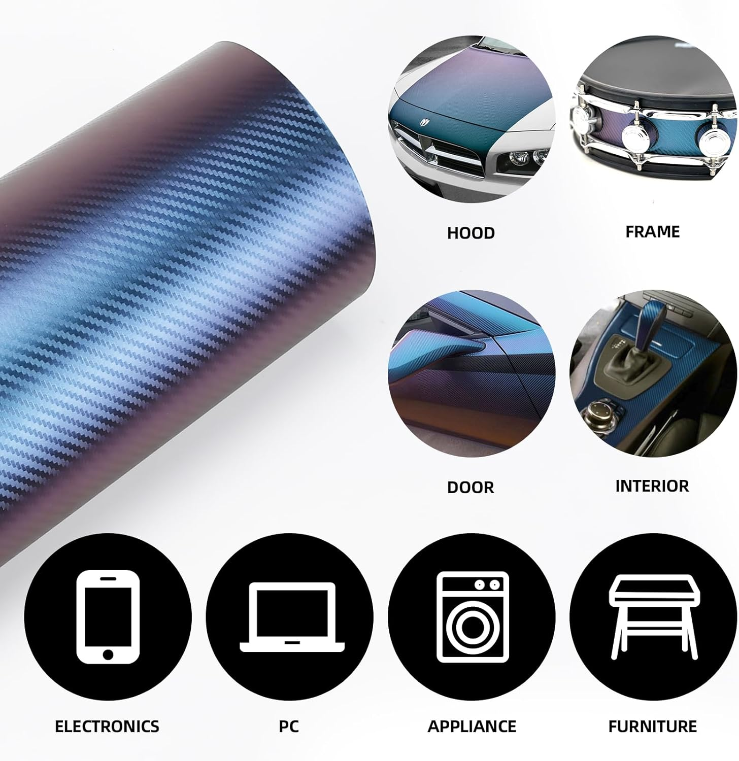 Chameleon Blue to Purple Carbon Fiber Car Vinyl Wrap Sticker Decal Sheet Self Adhesive Bubble Free (1Ft X 10Ft) image number 1