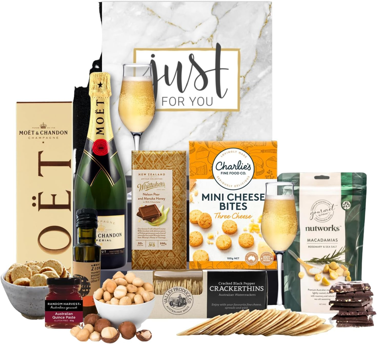Moet Champagne & Nibbles Hamper. with a Bright Fruitiness of Moet'S Brut Imp&eacute;rial Champagne and a Delicious Range of Nibbles, You'Re on to a Winner.