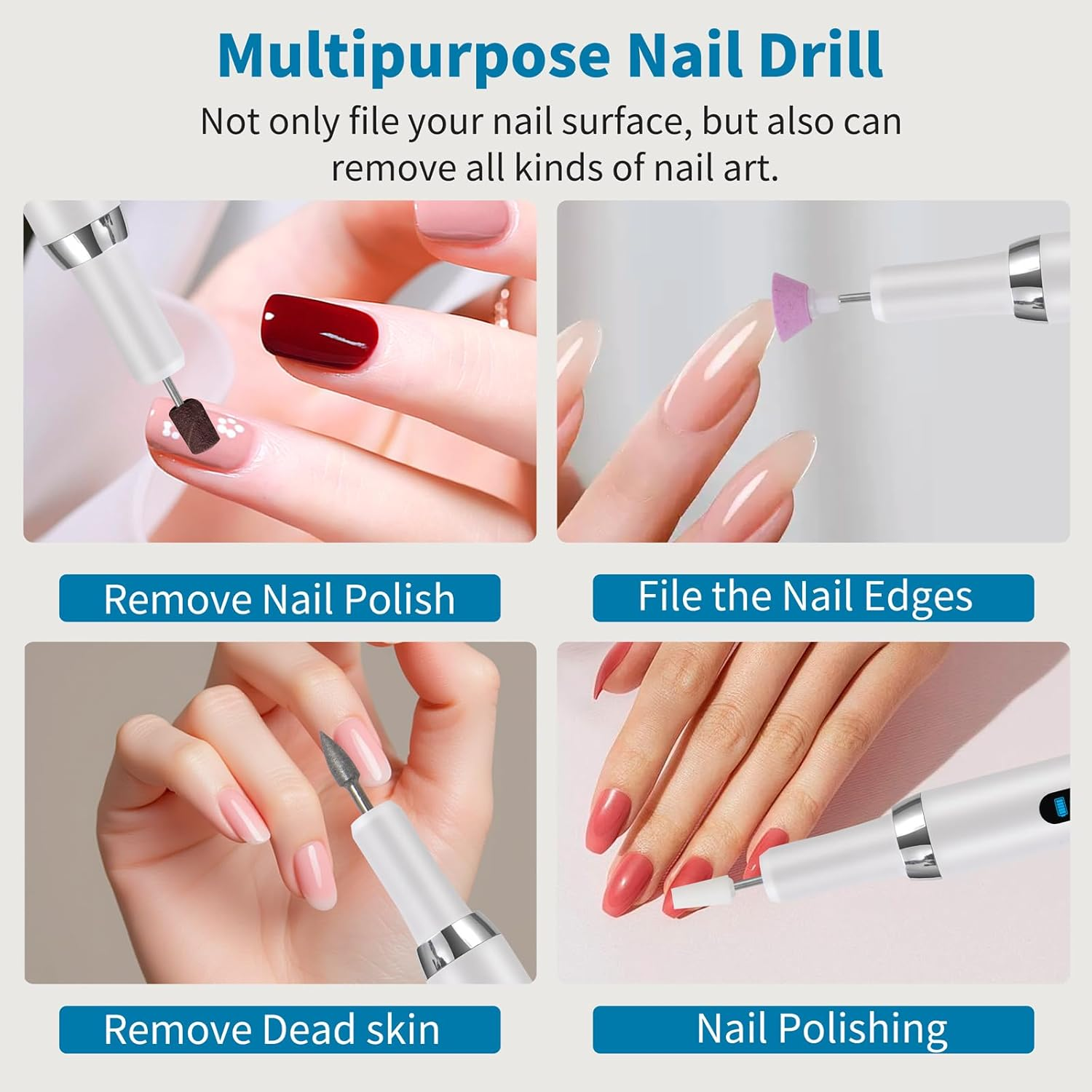 Electric Nail Drill: 12 in 1 Professional Nail Drill for Acrylic Nails Gel 3 Speeds E File Cordless Electric Nail Files with Base and Sanding Bands Efile Manicure Pedicure for Beginner Girl Women Mum image number 1