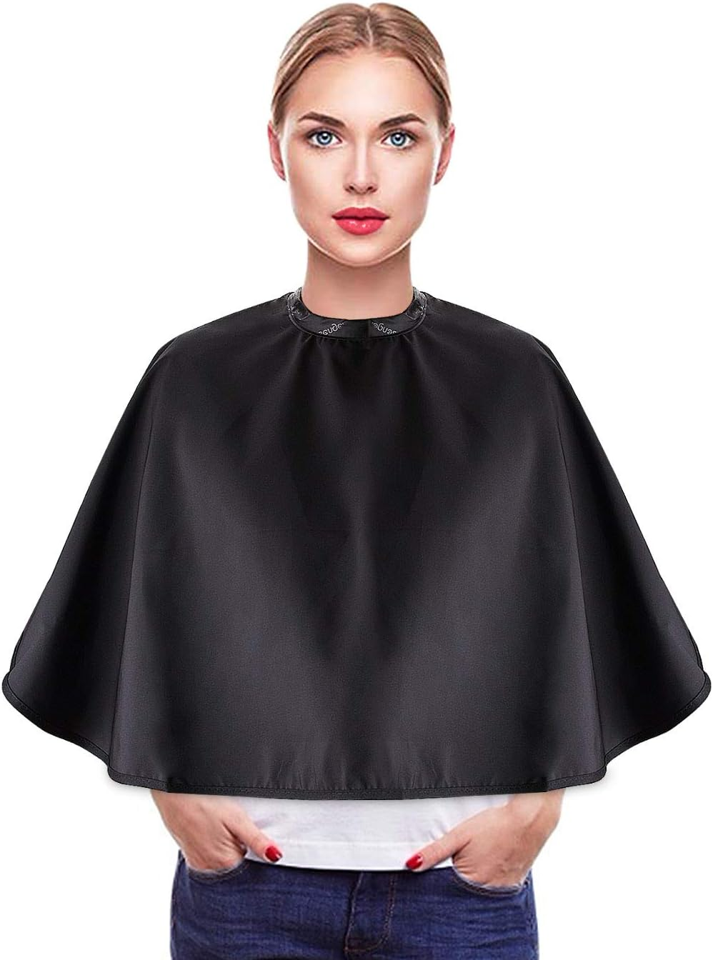 Noverlife Black Makeup Cape, Chemical & Water Proof Beauty Salon Shorty Smock for Clients, Lightweight Comb-Out Beard Apron Shortie Makeup Bib Styling Shampoo Cape for Makeup Artist Beautician image number 4