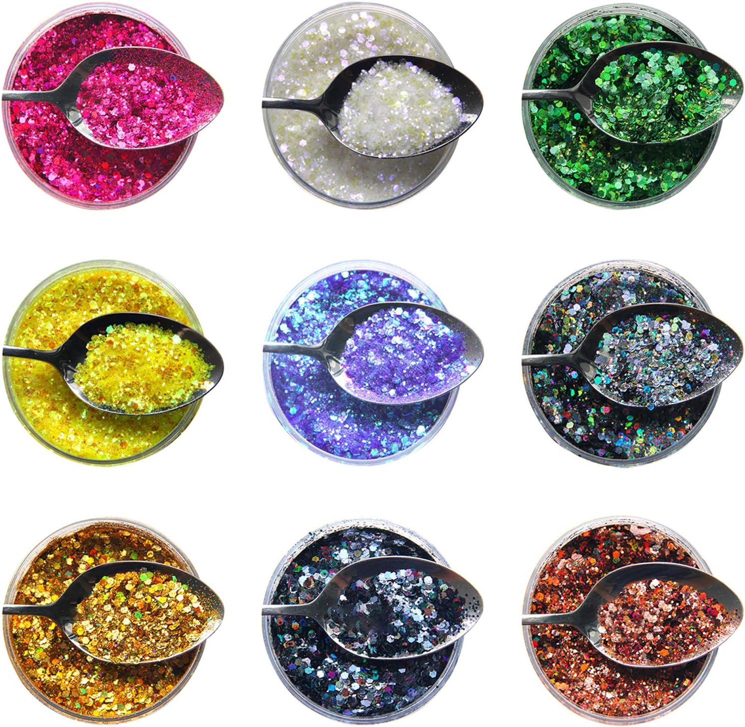 9 Packs Multi Purpose Nail Arts Crafts Body Nail Powders Shakers Cosmetic for Crafting Card Making image number 1