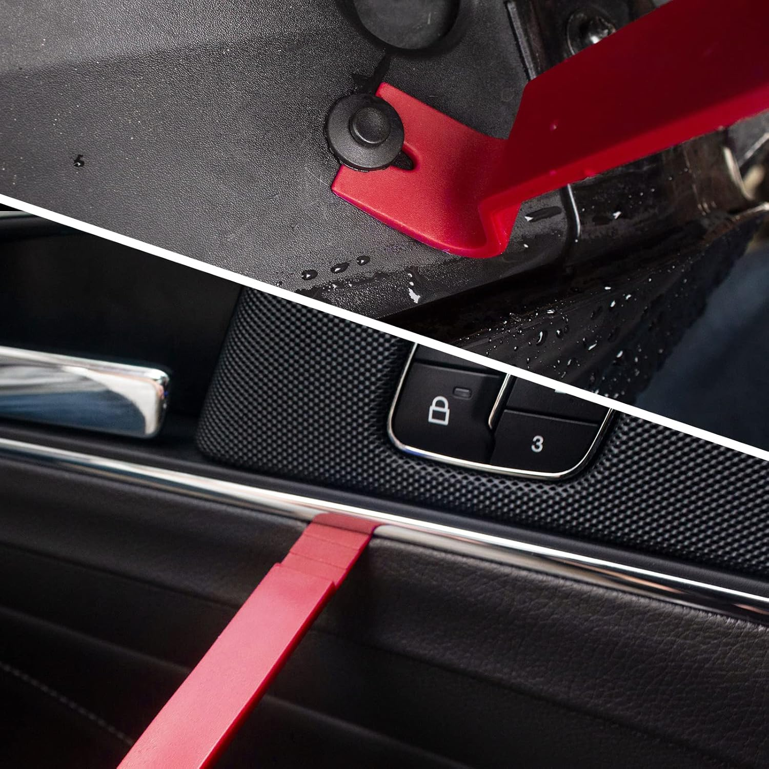 Wetado Auto Trim Removal Tool Kit, 15 Pcs Plastic Pry Tools & Car Fastener Rivet Clips Remover No-Scratch Automotive Panel Door Trim Removal Set for Vehicle Dash Audio Door Panel Window Molding Red - Dark Red image number 1