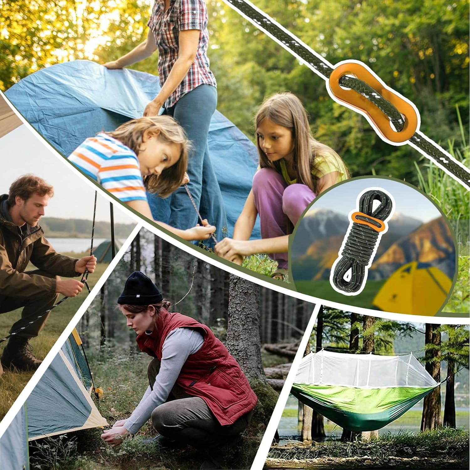 8 Pack 4Mm Guy Lines Ultralight Tent Cords with Aluminum Adjuster Tensioner Outdoor Camping Guylines Ropes for Tent Tarp,Climbing,Hiking Backpacking (Army-Green) image number 3