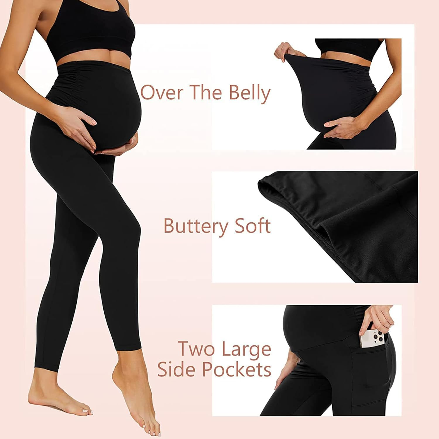 Over Bump Pregnancy Leggings &ndash; Comfy High Waist Maternity Yoga Pants for Prenatal Exercise & Everyday Wear