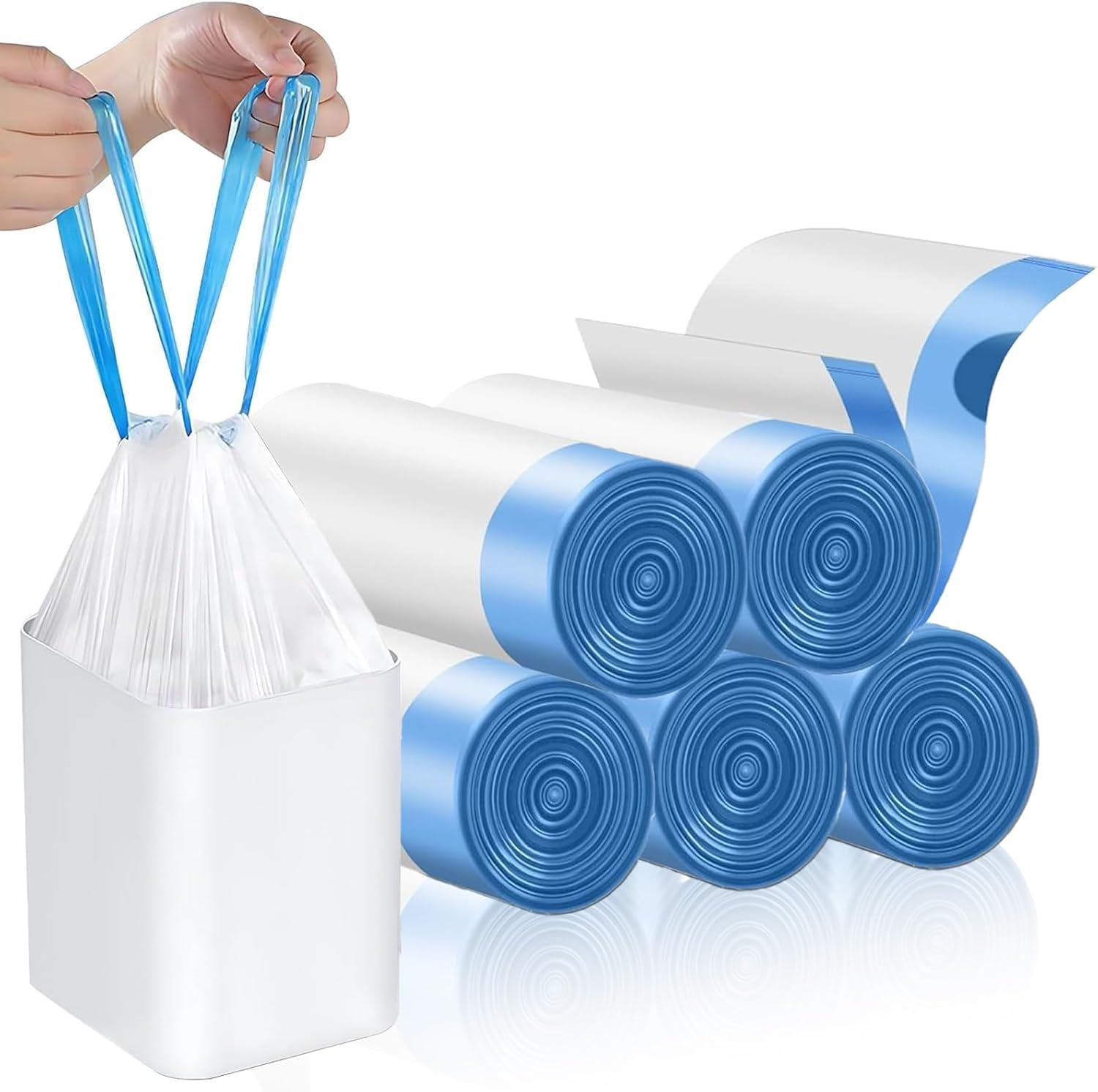 Bin Bags 5-Pack Small Trash Bags (75Count) 4 Gallon Drawstring Garbage Bags - Tear-Free, Unscented & Leak-Proof Waste Bin Liners for Bathroom, Office, Bedroom & Kitchen image number 2