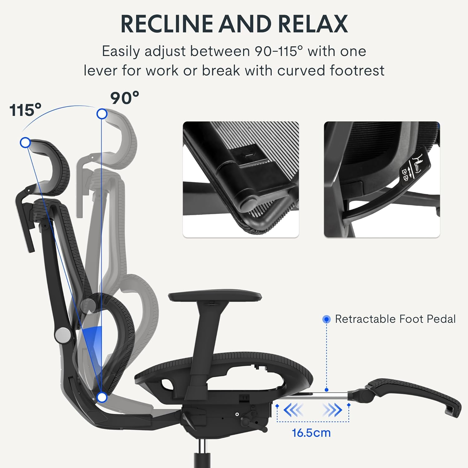 FLEXISPOT C7 Ergonomic Office Chair Adjustable Height Swivel Seat Headrest Armrests Lumbar Support Smooth Caster Wheels Black Mesh Seat with Footrest Ideal for Computer Office Desk Use image number 2