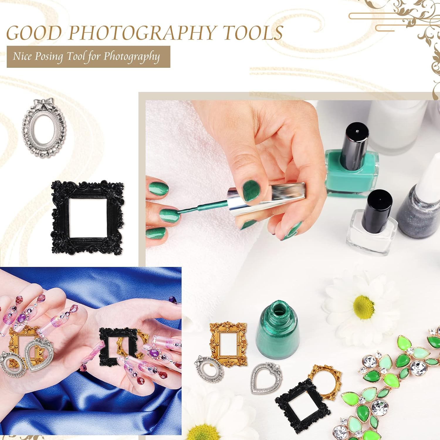 Vicenpal 25 Pcs Vintage Resin Picture Frame Antique Photo Resin Frame Mini Resin Jewelry Display Frame Photography Photo Frame DIY Small Photo Frame for Photo Home Decoration (Black,Gold,Silver) - 40, Black image number 5