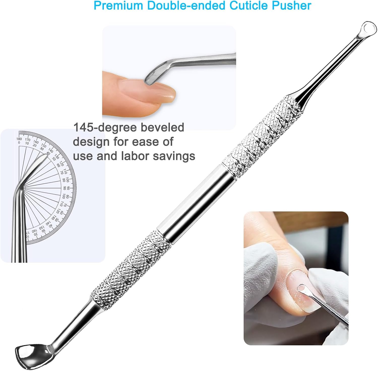 Pingispower Cuticle Pusher with Fork, 2PCS Professional Cuticle Remover Tools, Premium Stainless Steel Cuticle Cutter Durable Manicure Kit and Pedicure Tool Set for Fingernails and Toenails