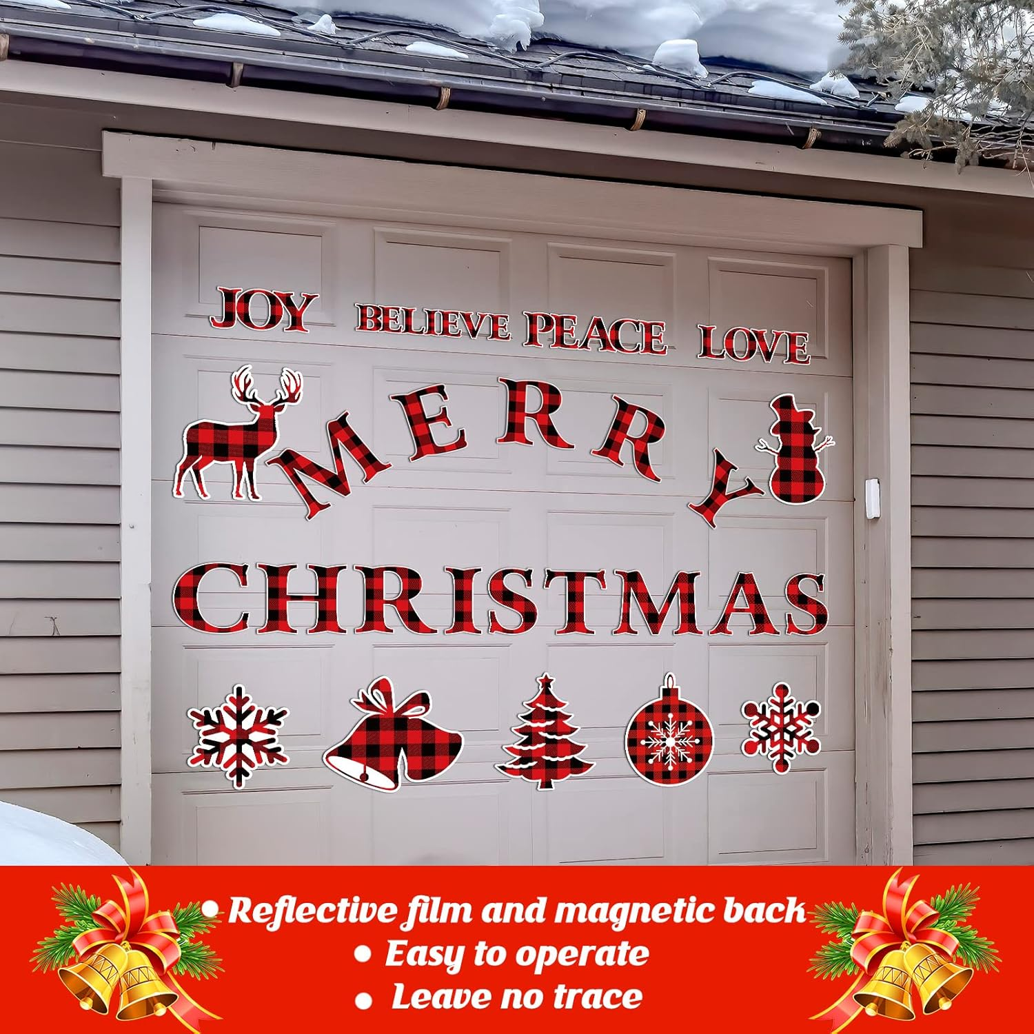 25 Pieces Merry Christmas Garage Door Stickers Magnets Christmas Refrigerator Decals Weather Resistant Garage Magnets Decoration Xmas Home Decor Magnetic Stickers for Car DIY Holiday (Plaid Style) - Candy Style image number 5