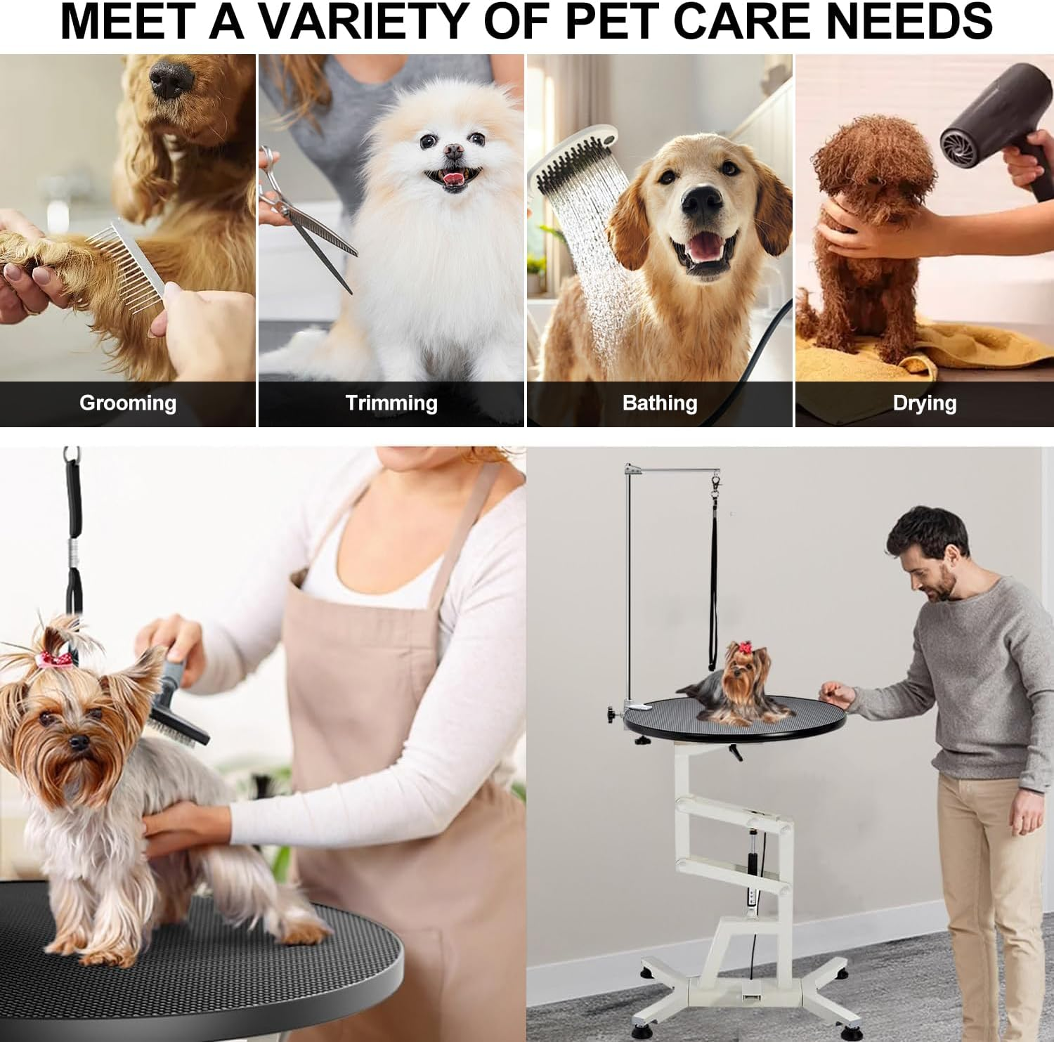 Pneumatic Lift Pet Grooming Table, Rotating Desktop Grooming Table, round Dog Cat Trimming Station with Toolbox Adjustable Overhead Arm and Table Height Max Load 110Lbs image number 5