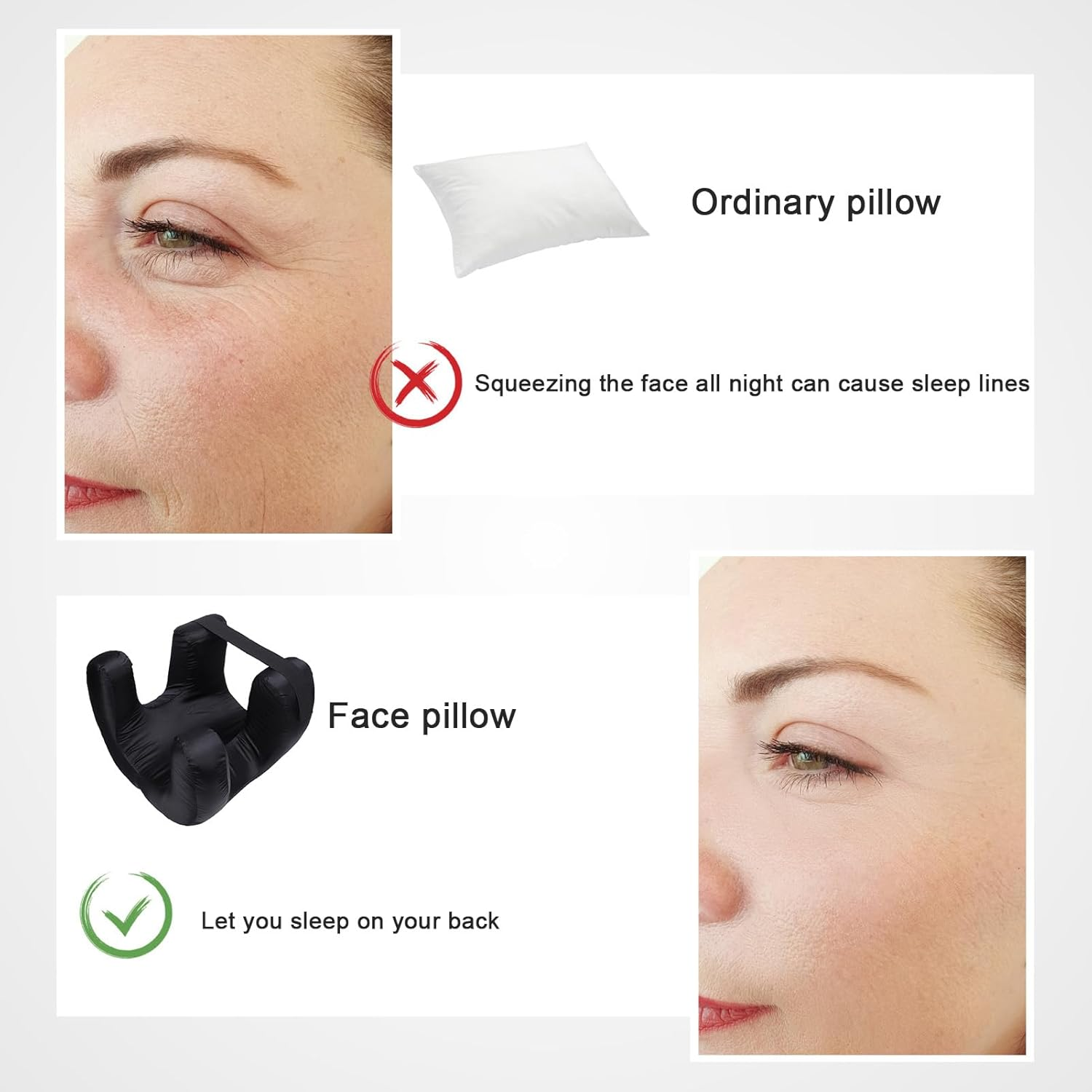Face Pillow, Silk Fabric Memory Foam Soft Cushioning, Ergonomic Beauty Pillow for Back Sleep, anti Wrinkle Pillow, Back Sleep Training Pillow (Black)