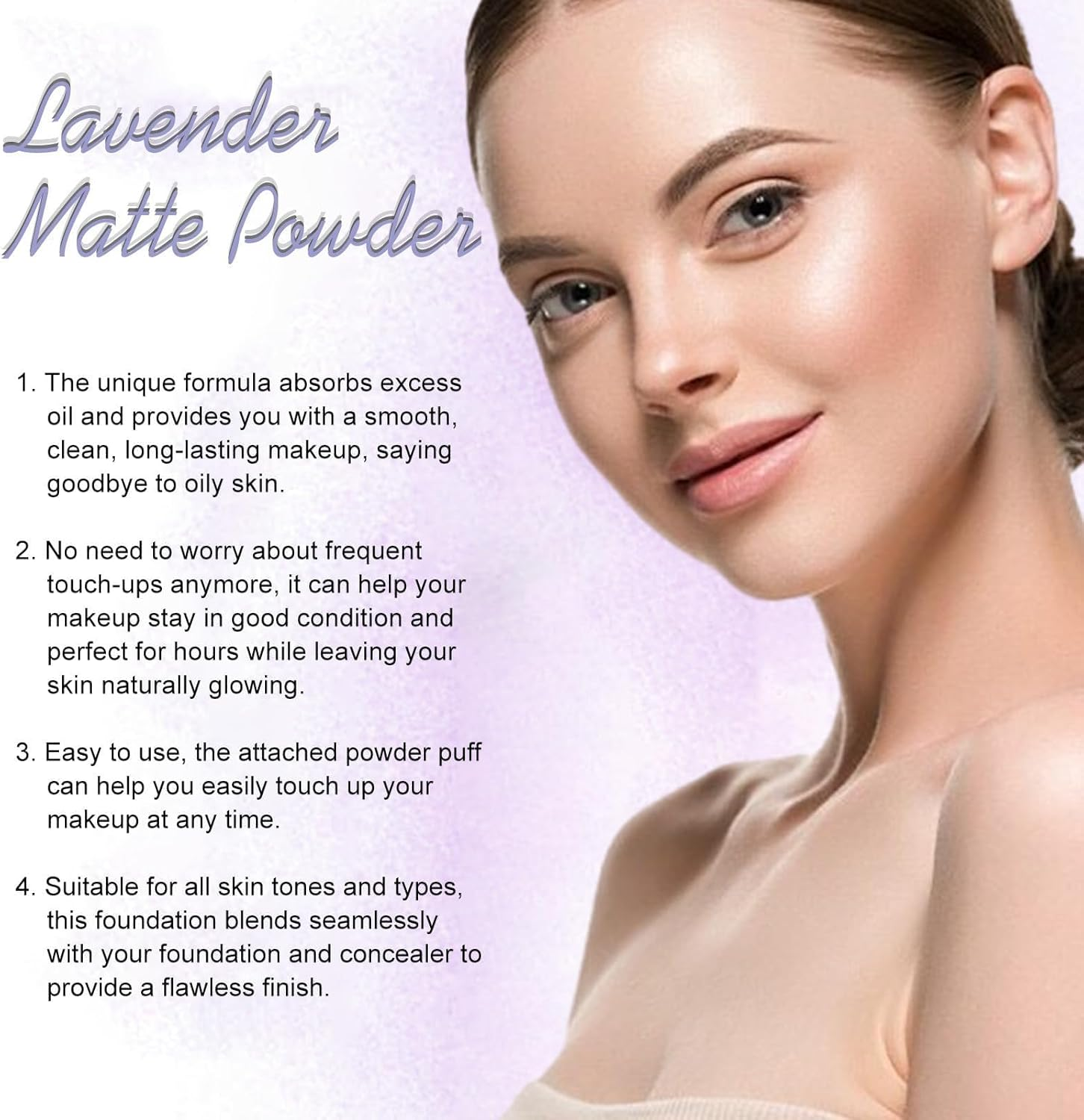 Lavender Matte Powder,Lavender Setting Powder, Silky Blurring Oil Control Long-Lasting,For Silky Blurring Oil Control Long-Lasting Makeup - 1Pcs image number 3