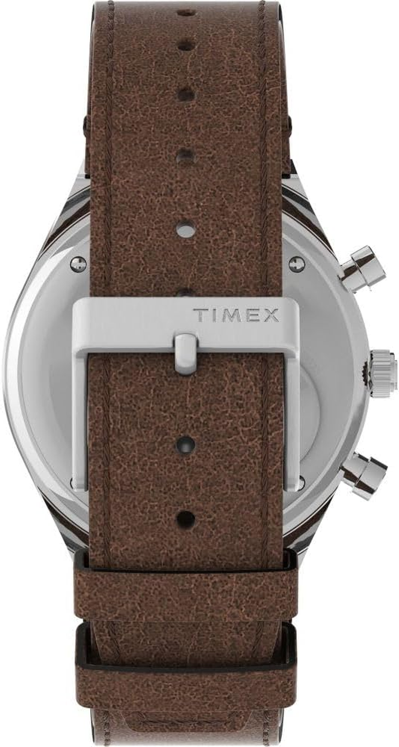 Timex Men'S Q Chronograph 40Mm Brown Leather Strap TW2V42800 Dress Watch, Cream, 40Mm image number 2