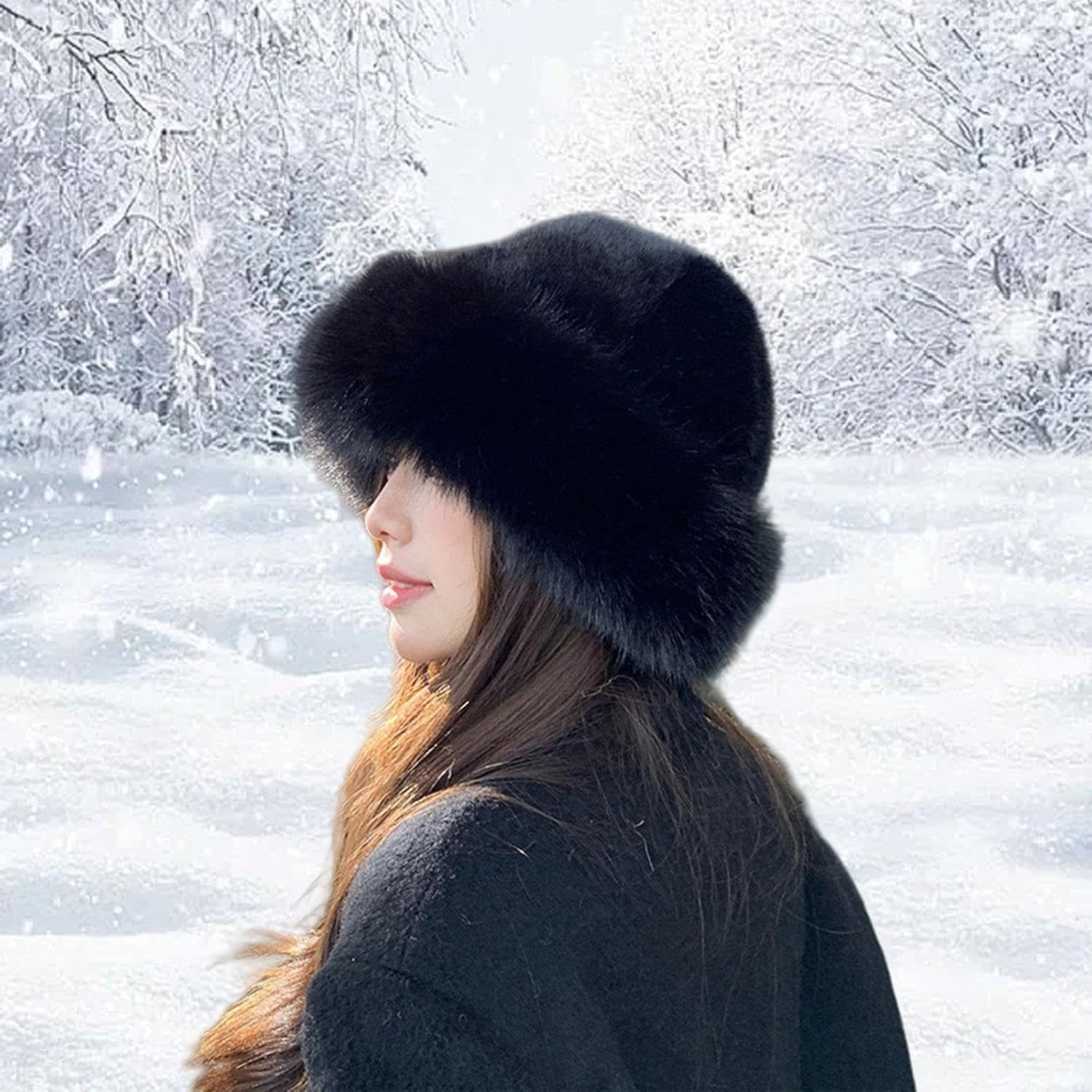 Frediuo Winter Faux Fur Hat for Women Fashion Cossack Hat Russian Hat for Ski Motorcycle image number 2