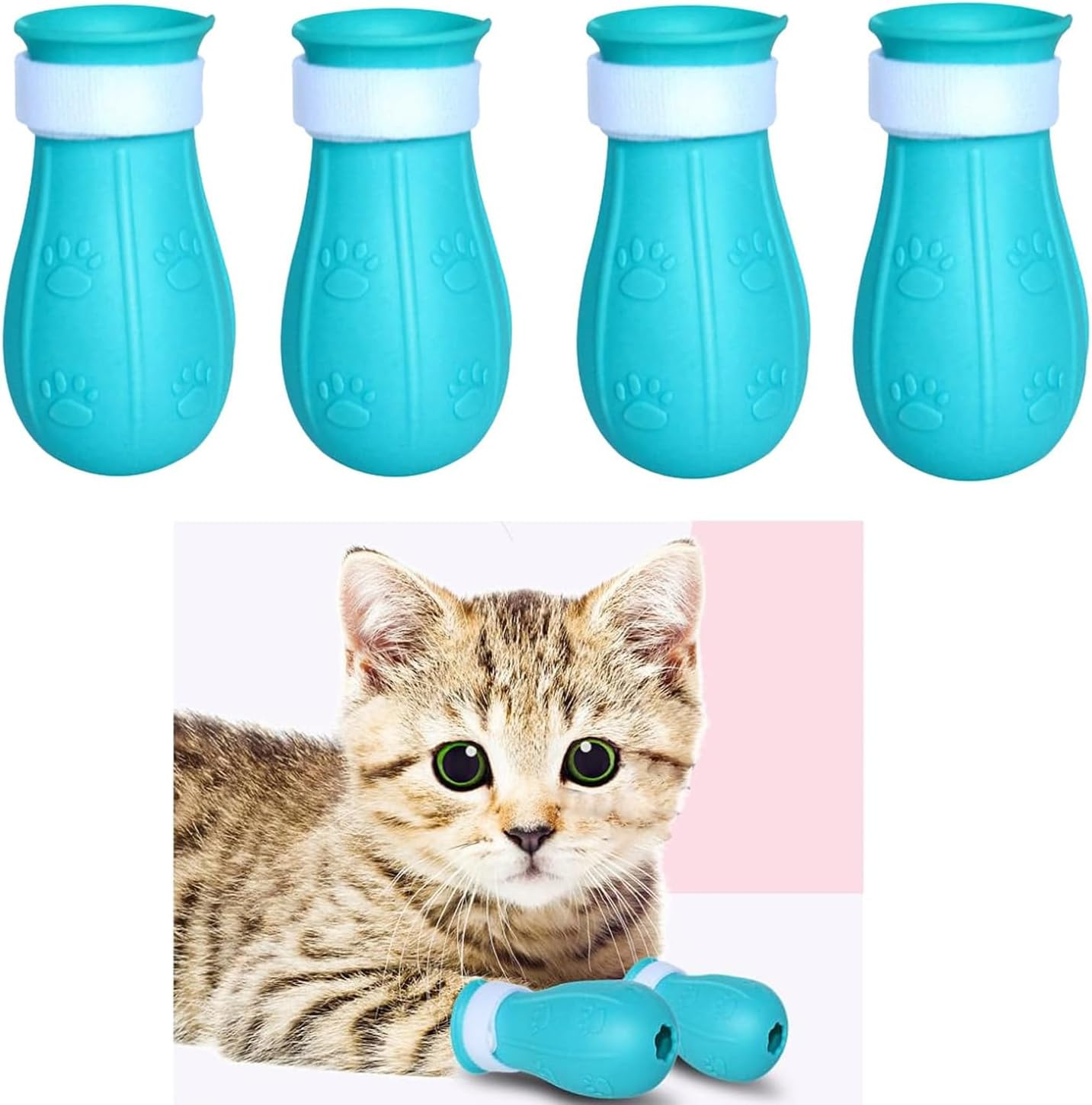 Coehaopike Cat Anti-Scratch Shoes 4 Pack, Pet Supplies Cat Scratch Deterrent Booties, Grooming Cat Accessories Silicone Nail Gloves, Adjustable Cat Claw Cover for Bathing Shaving Checking Treatment