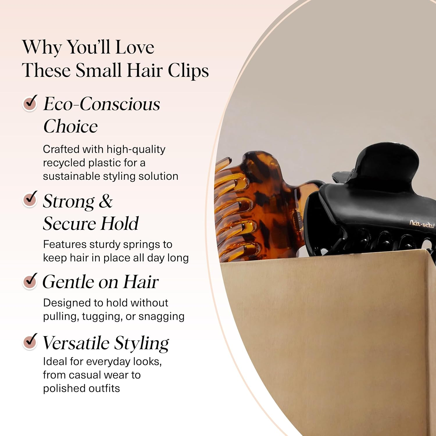 Kitsch Medium Claw Clips for Women - Strong Hold & Stylish Glossy Puffy Design Hair Accessories | Ideal for Girls and Women with Thick & Thin Hair, Half-Up or Full Updos - 2Pc Set, Black & Tort image number 6